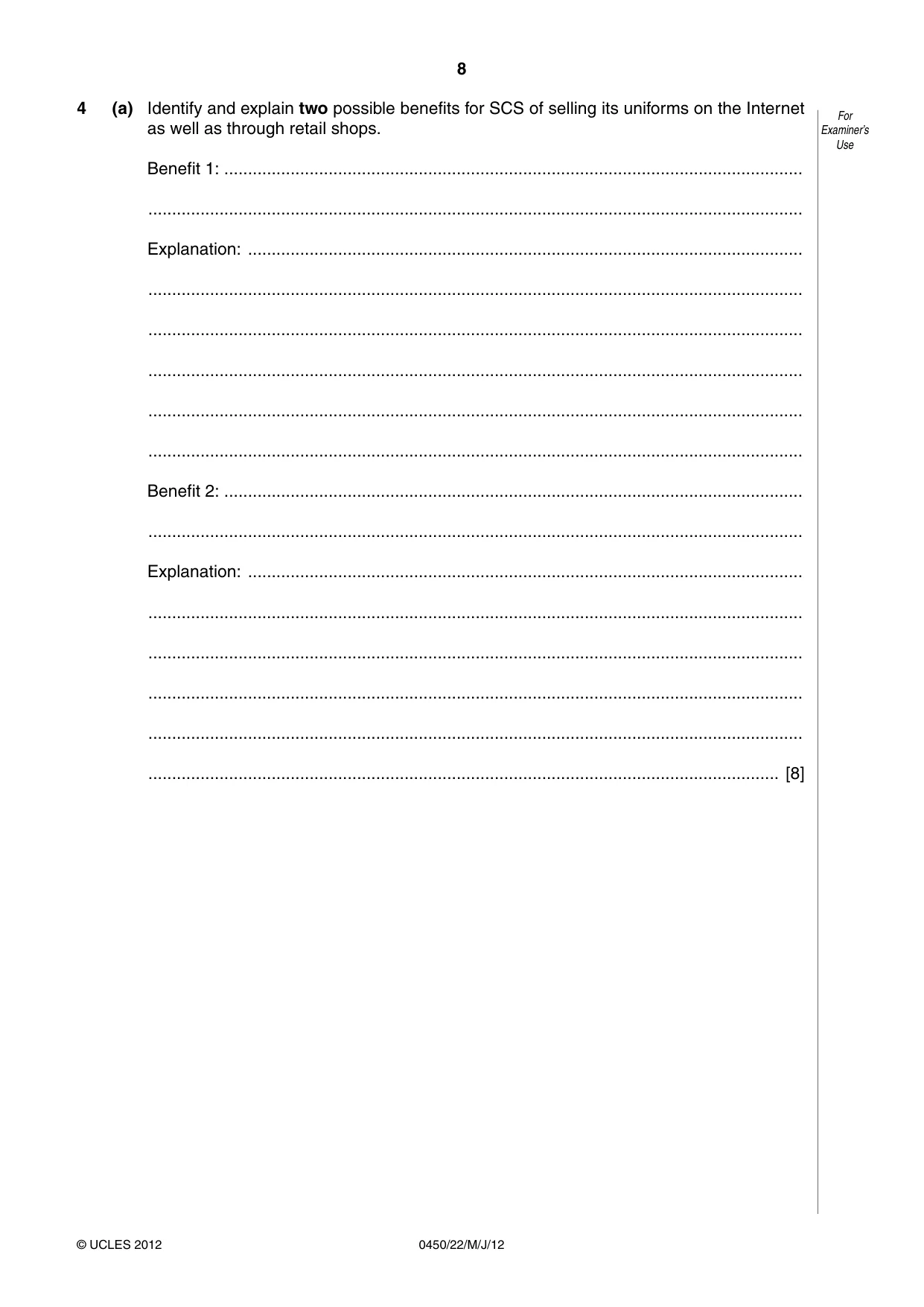Cambridge IGCSE Business Studies 0450 2012 May/June Paper 2 · Variant 2 question paper, page 8 of 12
