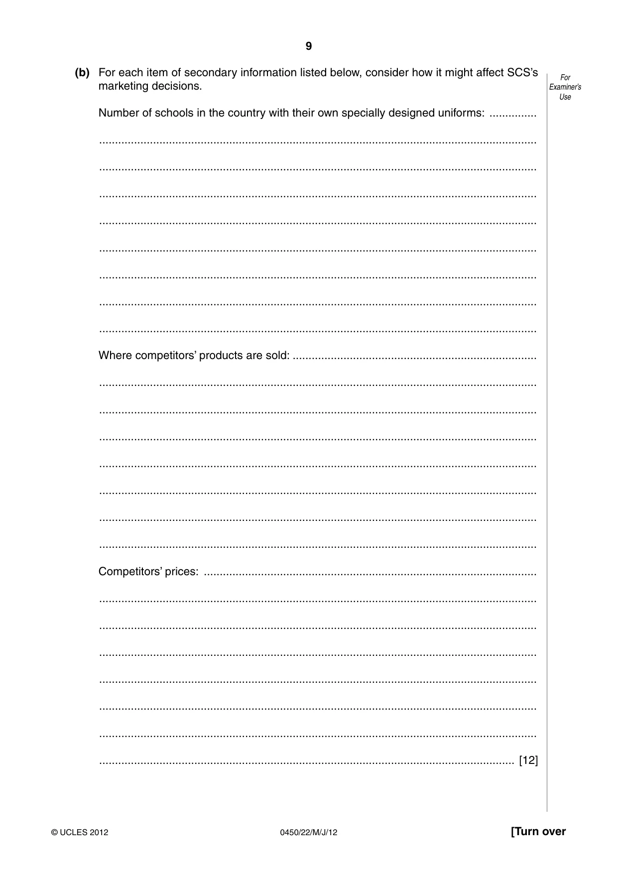 Cambridge IGCSE Business Studies 0450 2012 May/June Paper 2 · Variant 2 question paper, page 9 of 12