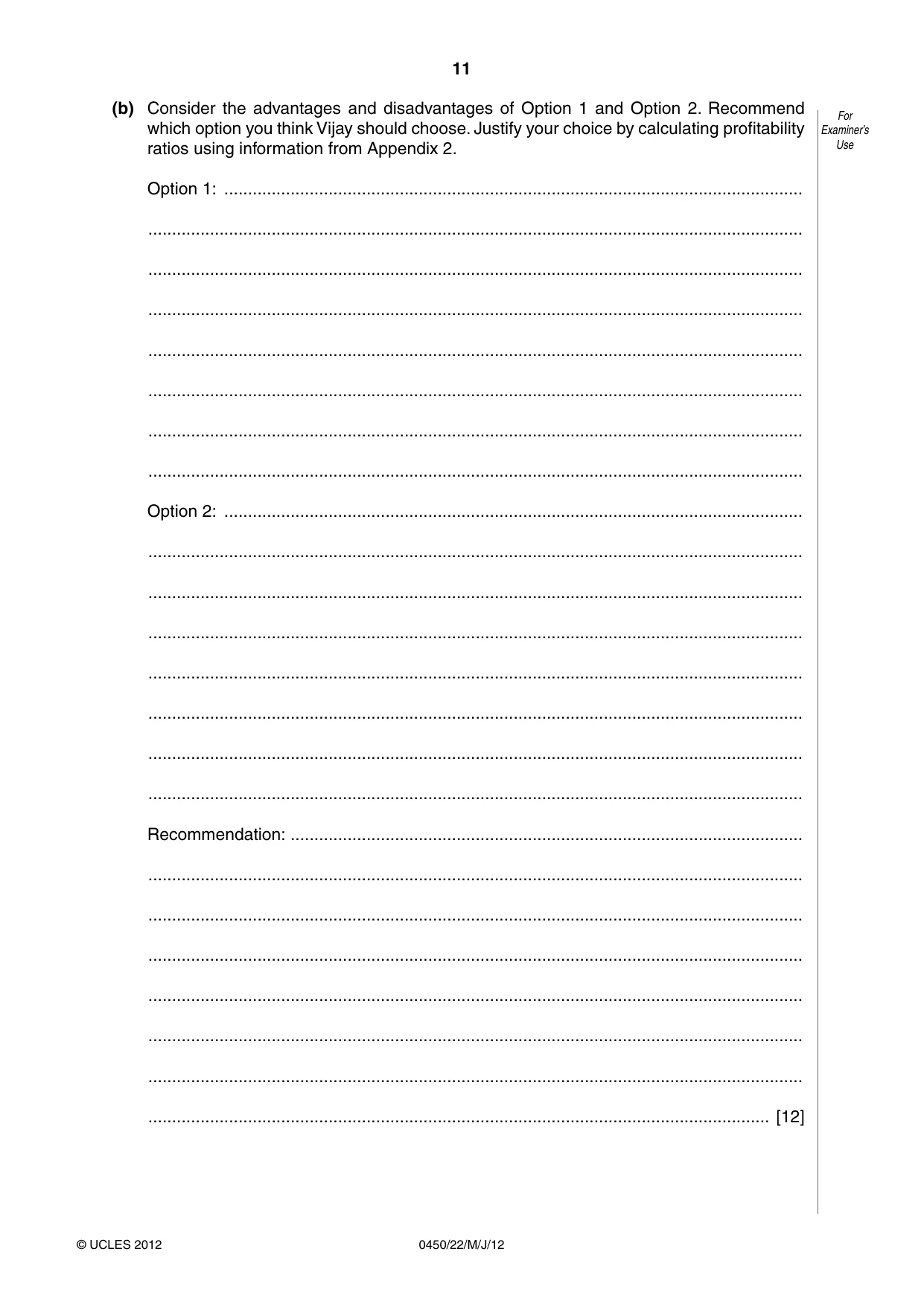 Cambridge IGCSE Business Studies 0450 2012 May/June Paper 2 · Variant 2 question paper, page 11 of 12