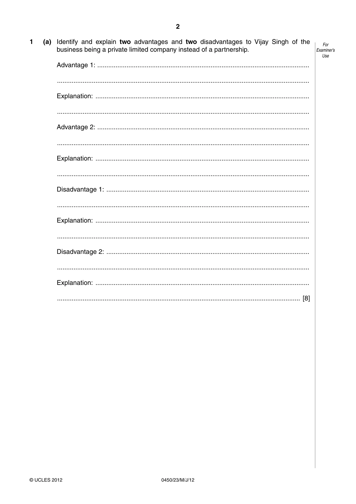 Cambridge IGCSE Business Studies 0450 2012 May/June Paper 2 · Variant 3 question paper, page 2 of 12