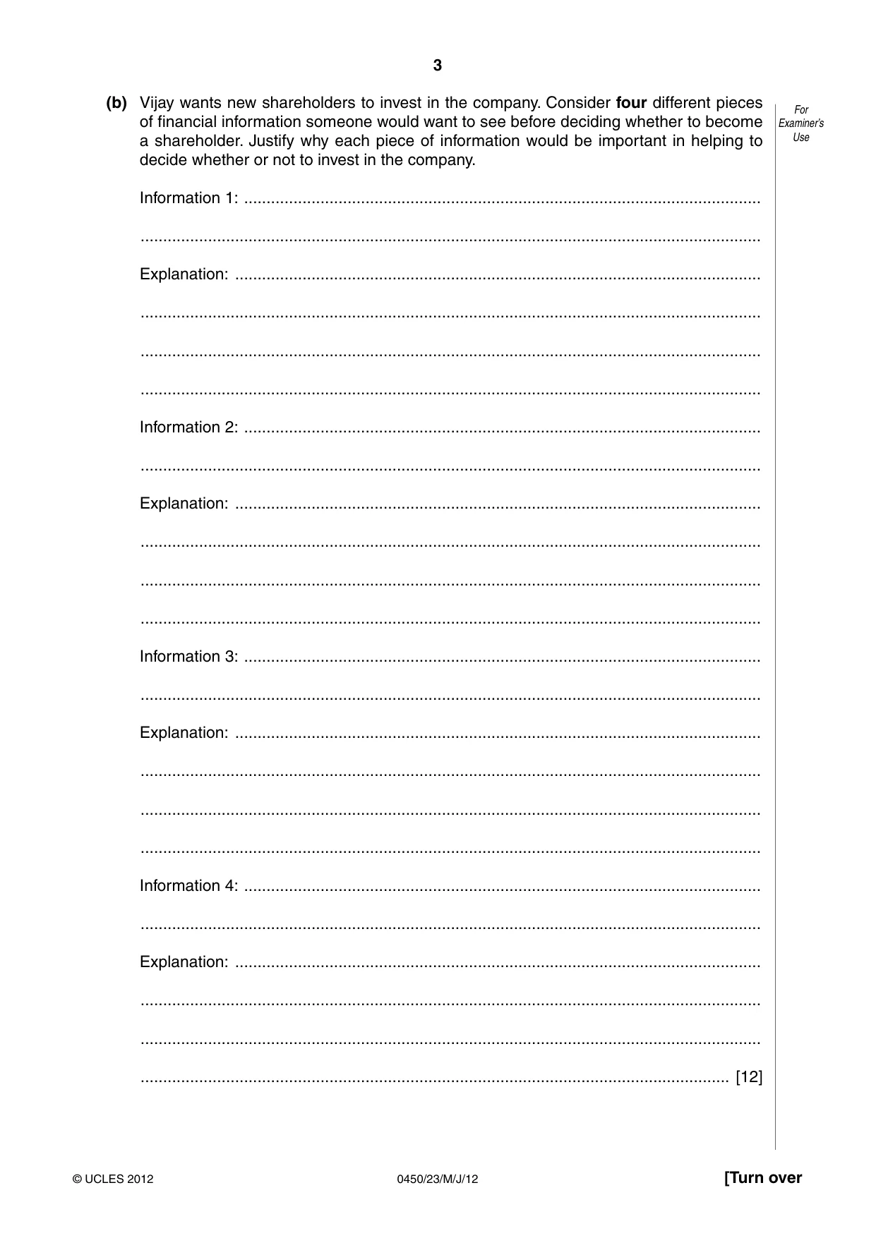 Cambridge IGCSE Business Studies 0450 2012 May/June Paper 2 · Variant 3 question paper, page 3 of 12