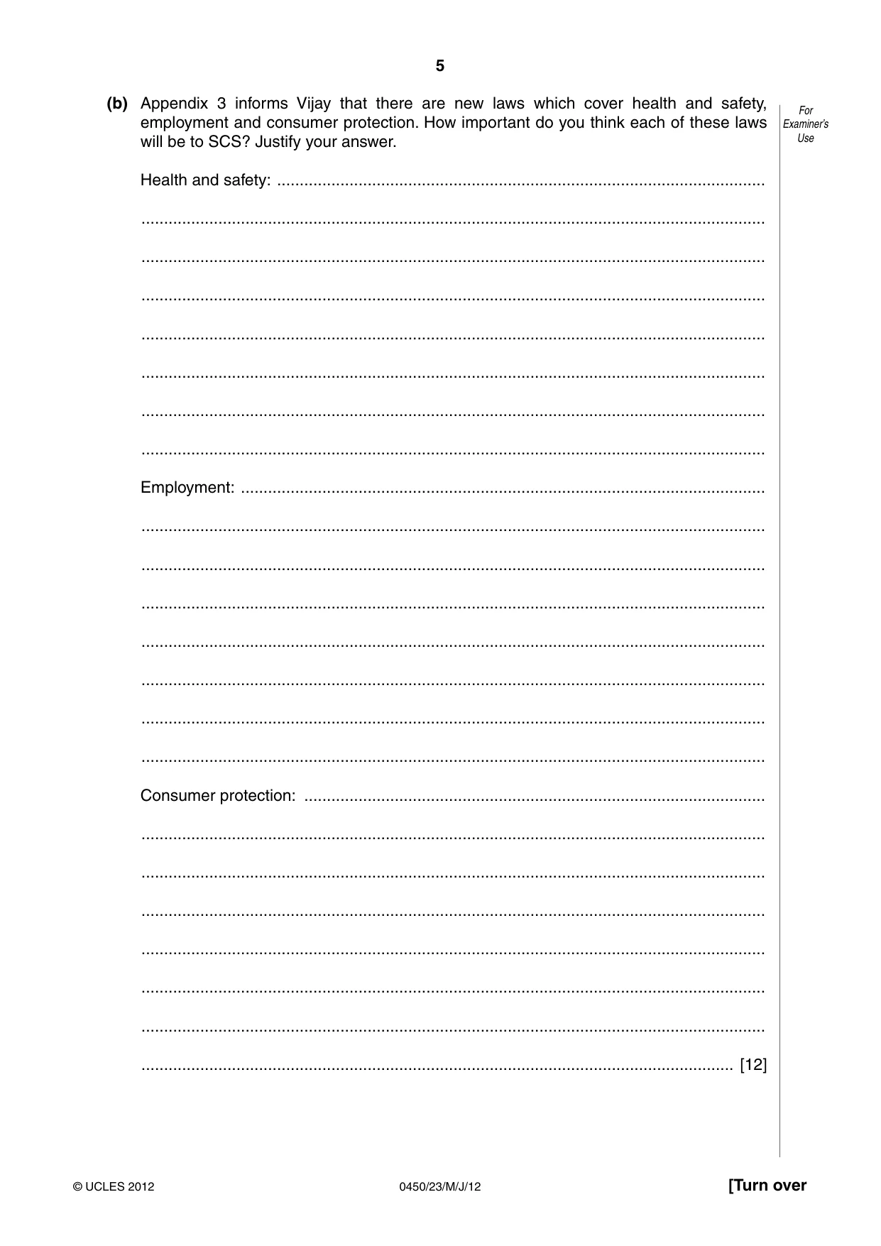 Cambridge IGCSE Business Studies 0450 2012 May/June Paper 2 · Variant 3 question paper, page 5 of 12