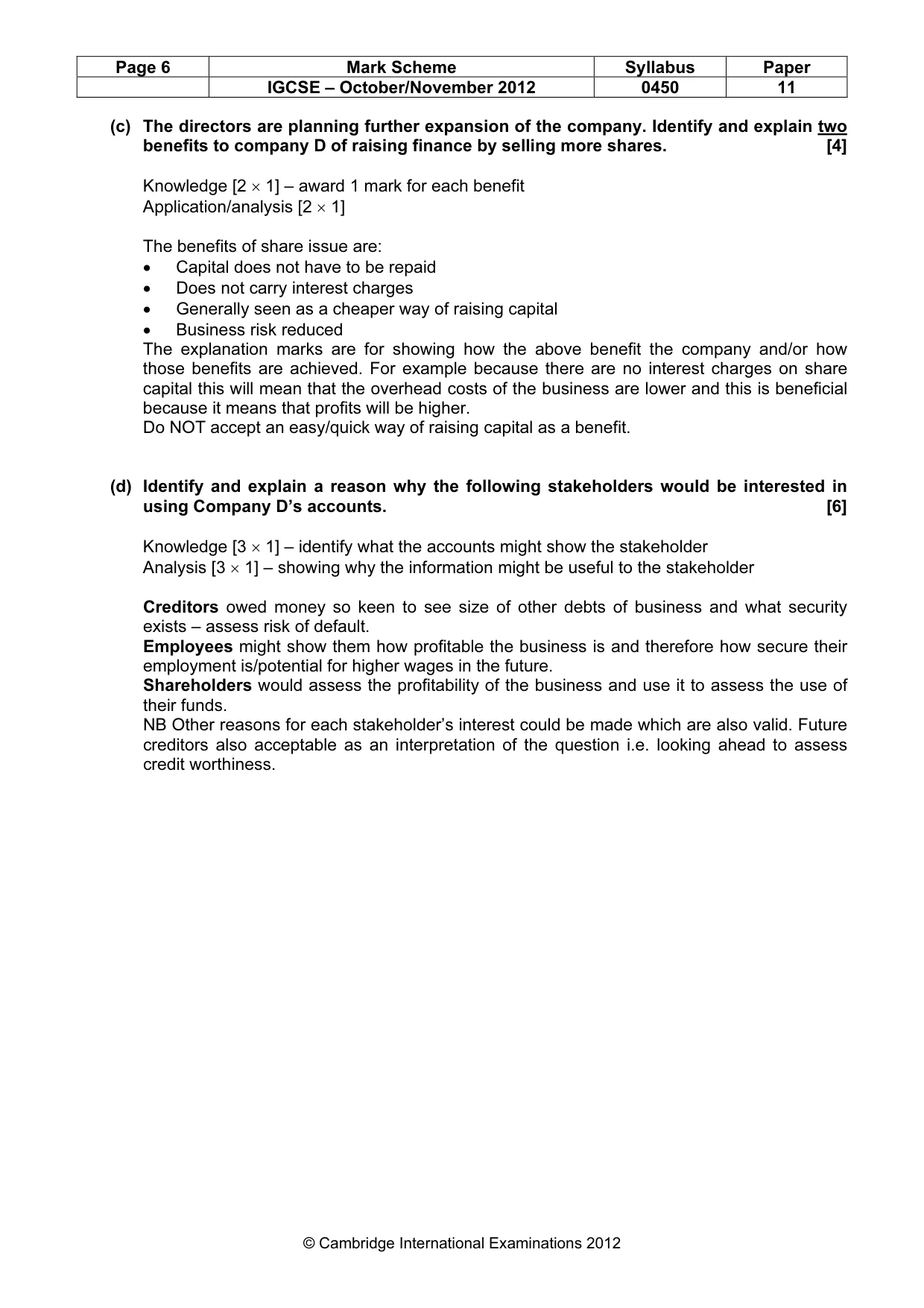 Mark scheme, page 6 of 10