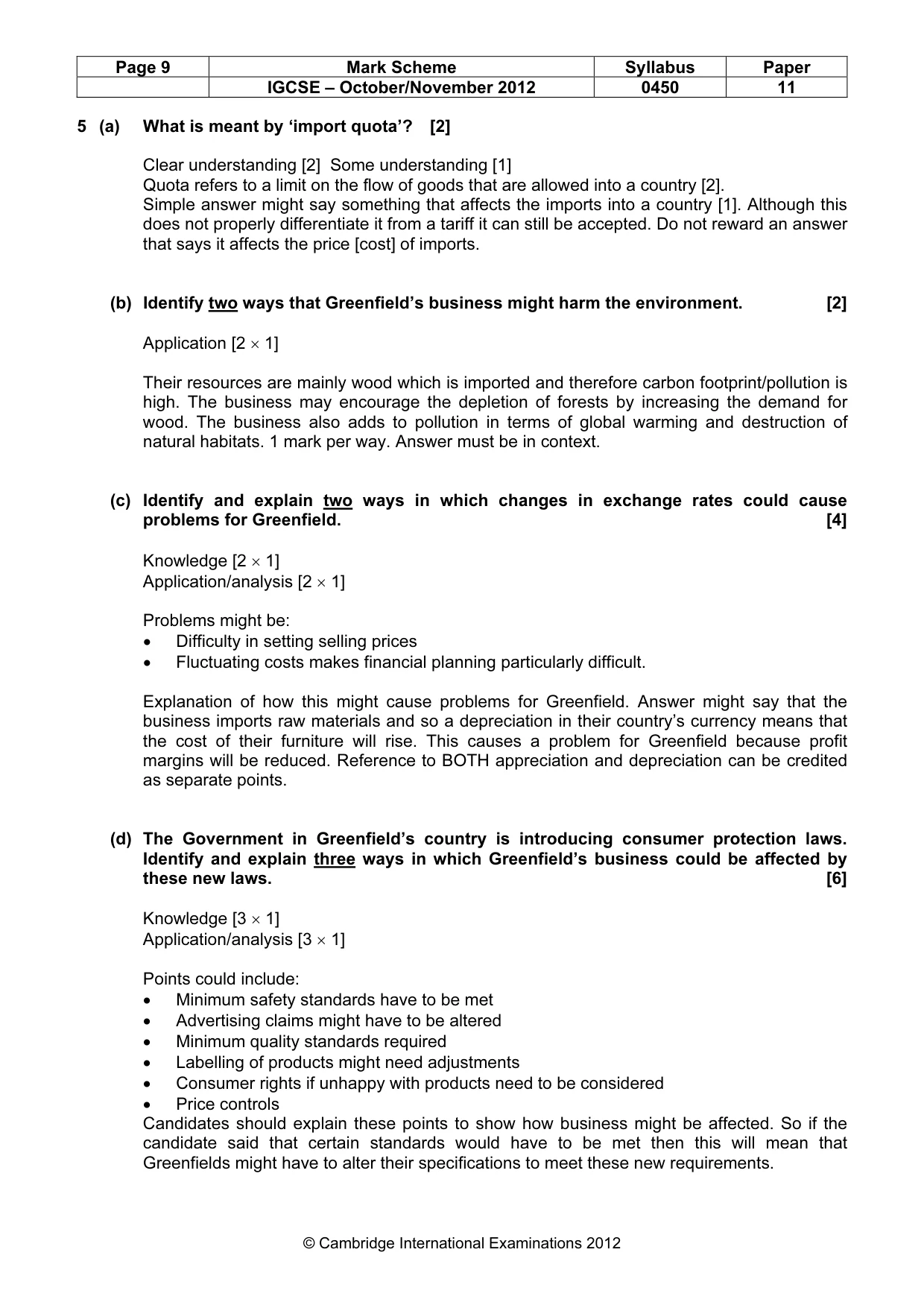 Mark scheme, page 9 of 10