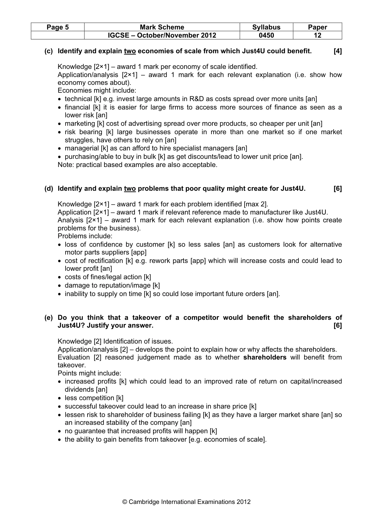Mark scheme, page 5 of 10