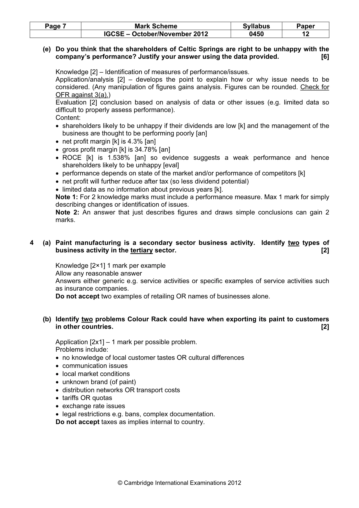 Mark scheme, page 7 of 10