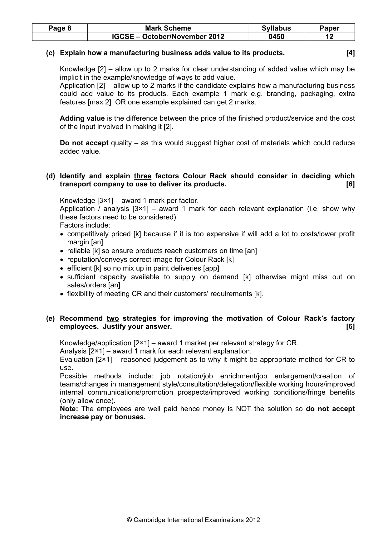 Mark scheme, page 8 of 10
