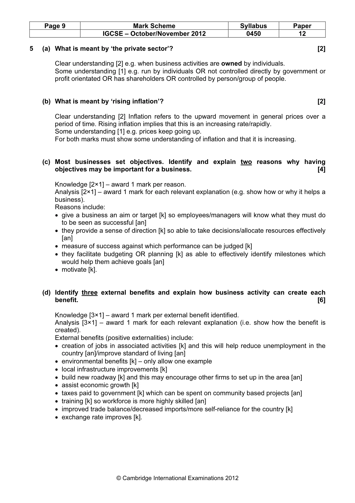Mark scheme, page 9 of 10