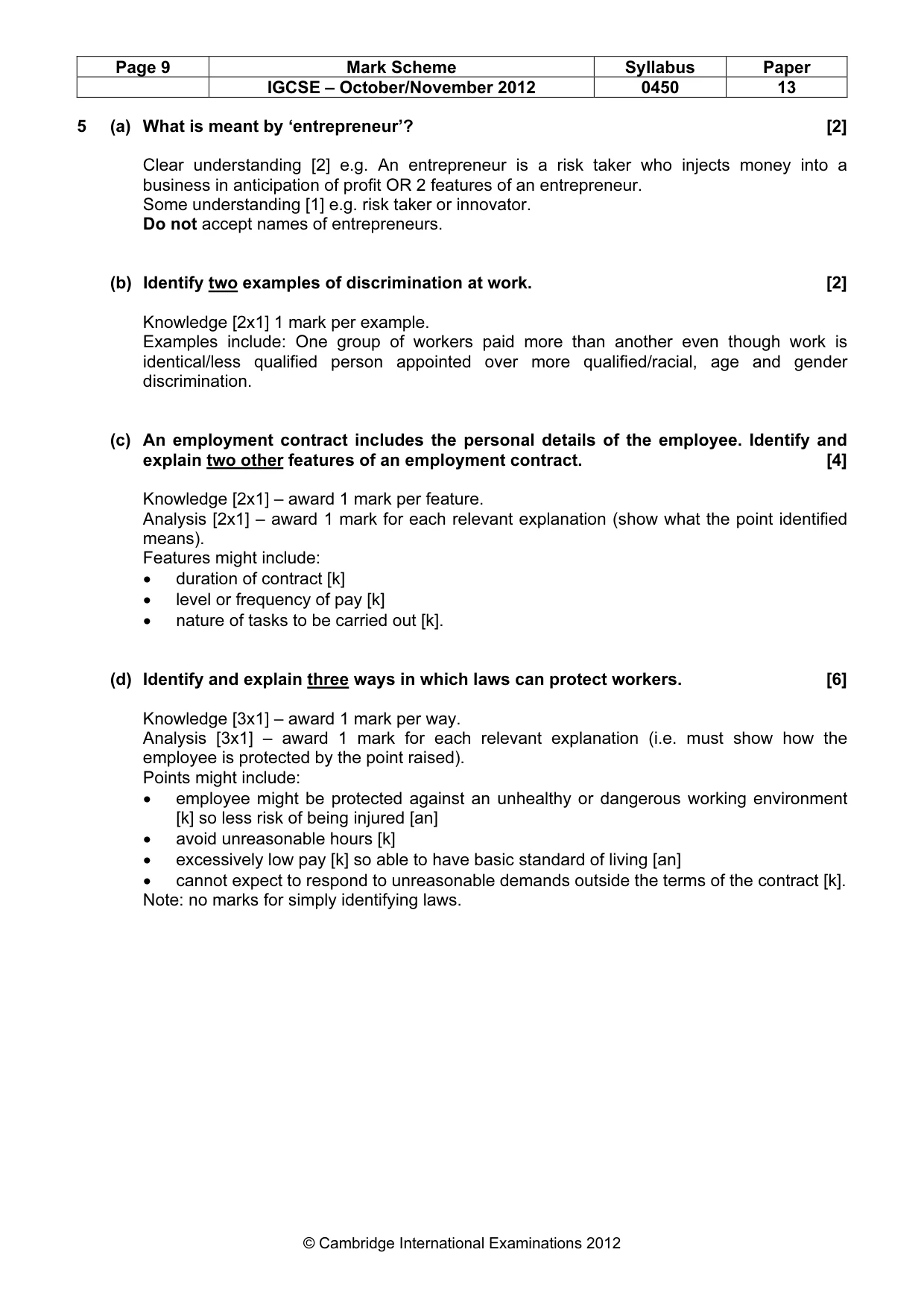 Mark scheme, page 9 of 10