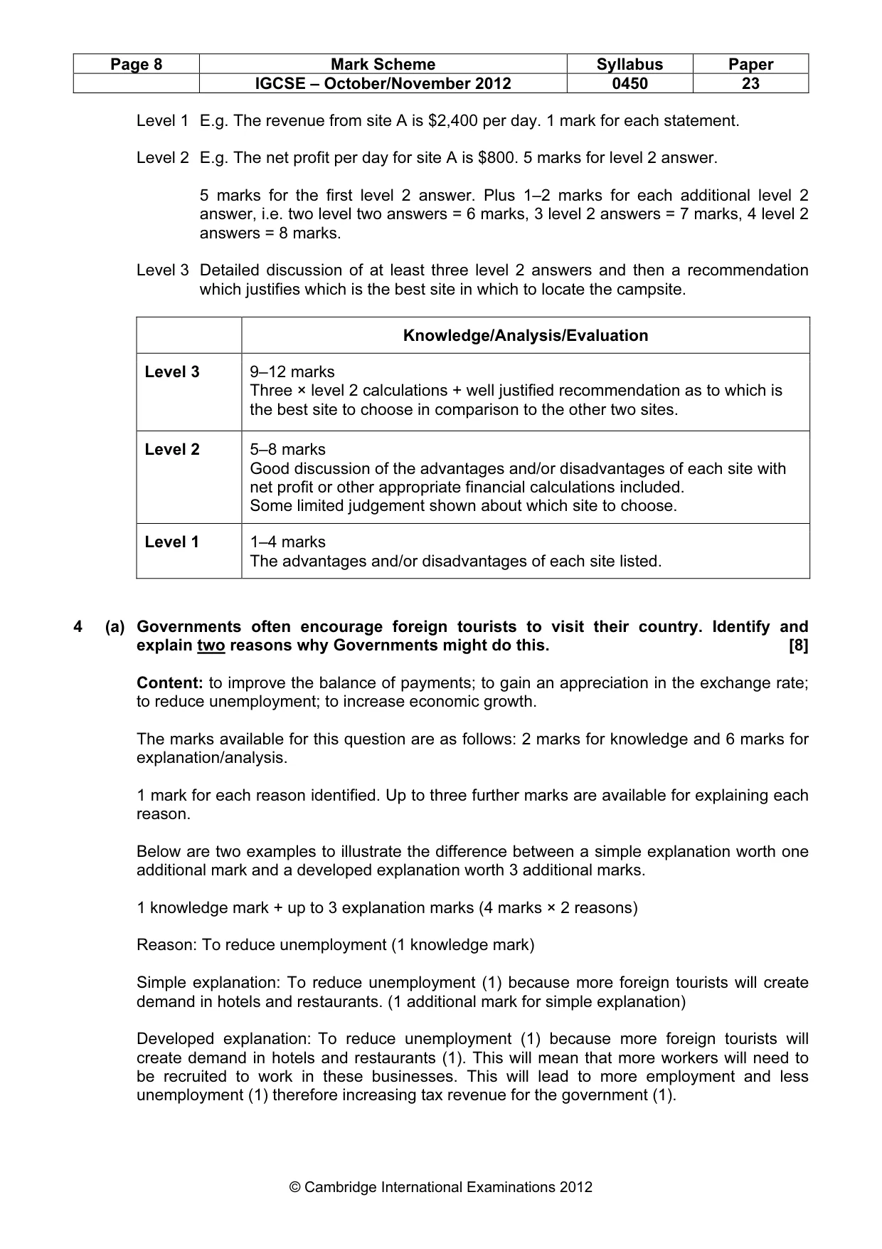 Mark scheme, page 8 of 11
