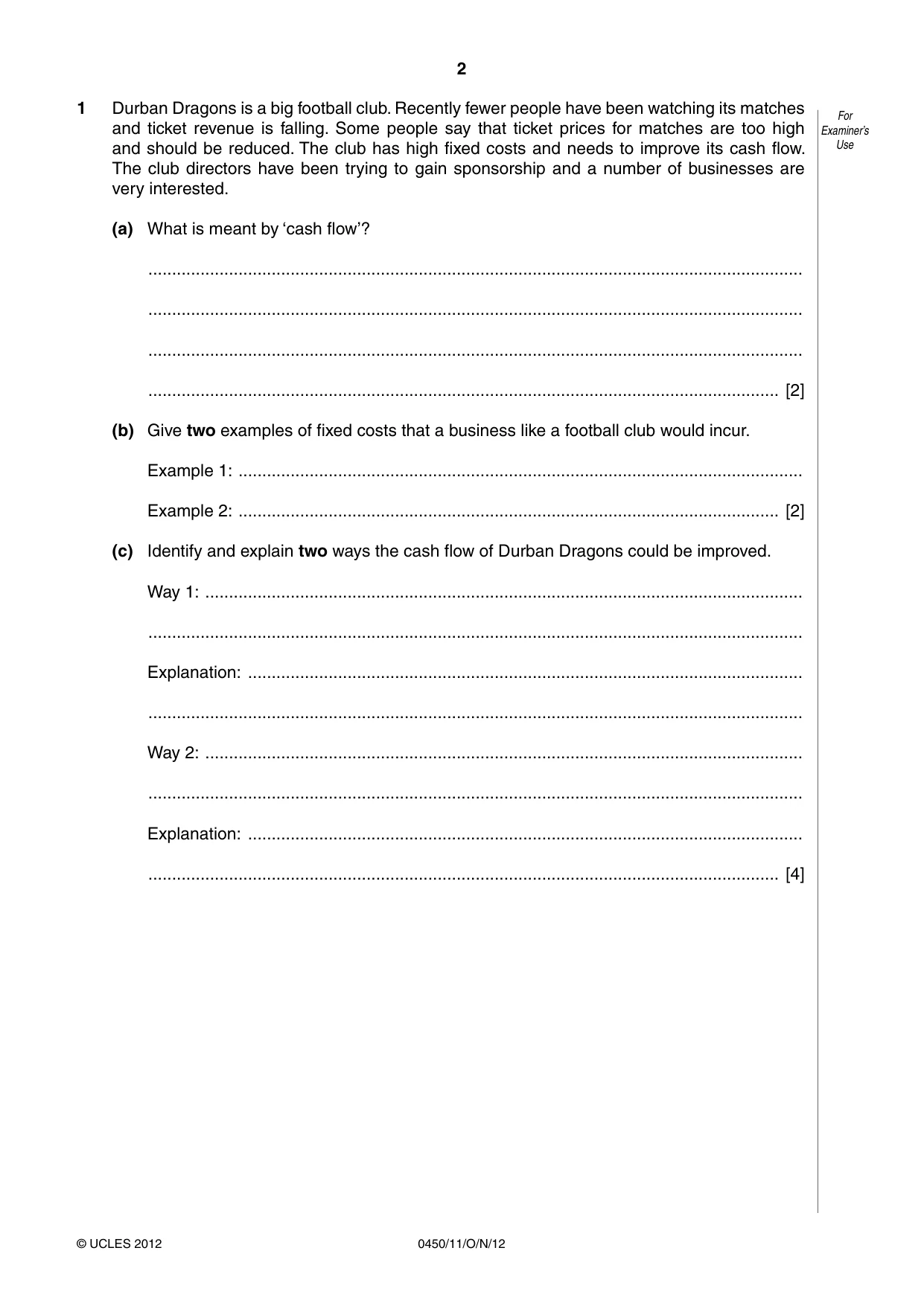 Cambridge IGCSE Business Studies 0450 2012 Oct/Nov Paper 1 · Variant 1 question paper, page 2 of 12