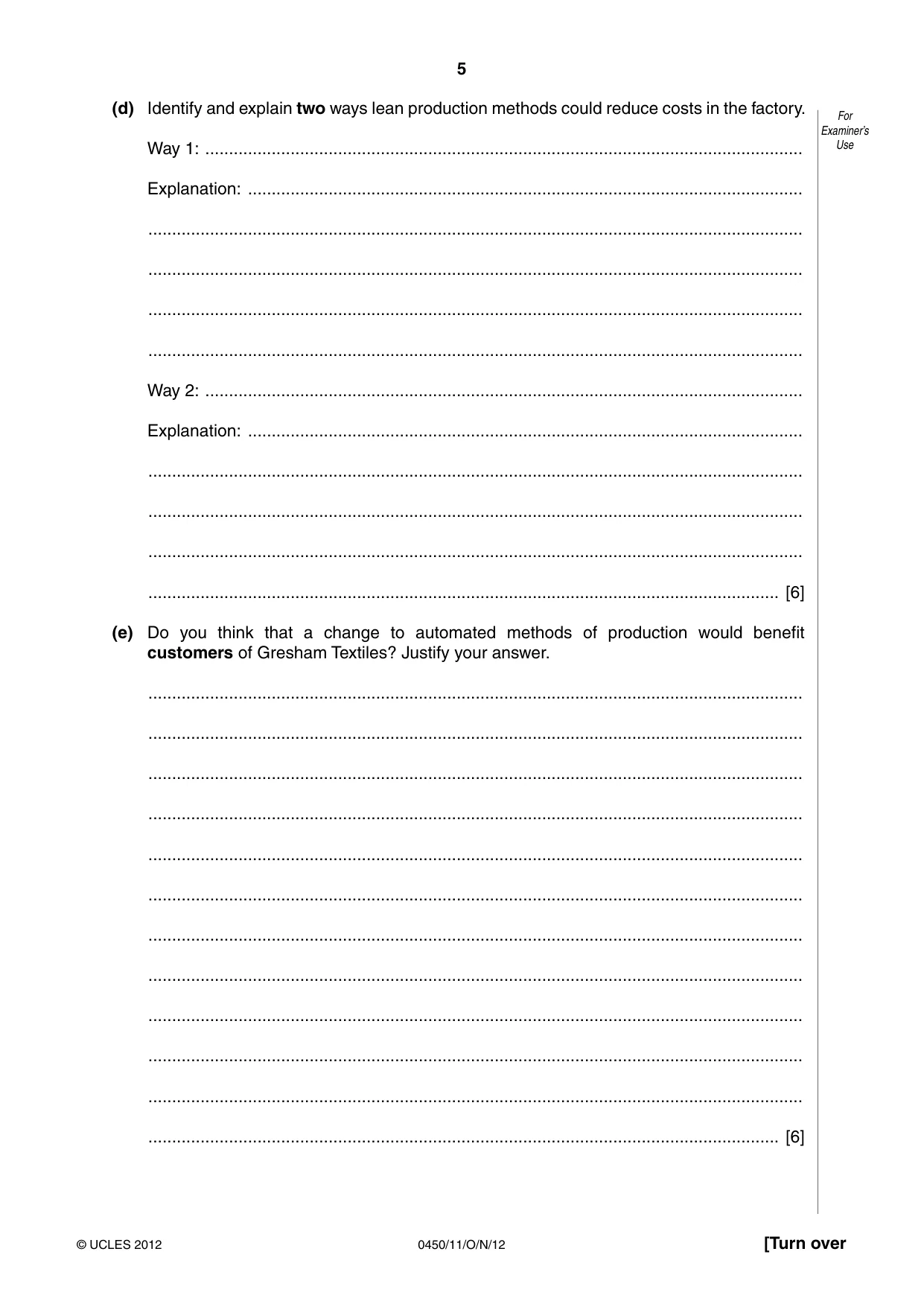 Cambridge IGCSE Business Studies 0450 2012 Oct/Nov Paper 1 · Variant 1 question paper, page 5 of 12