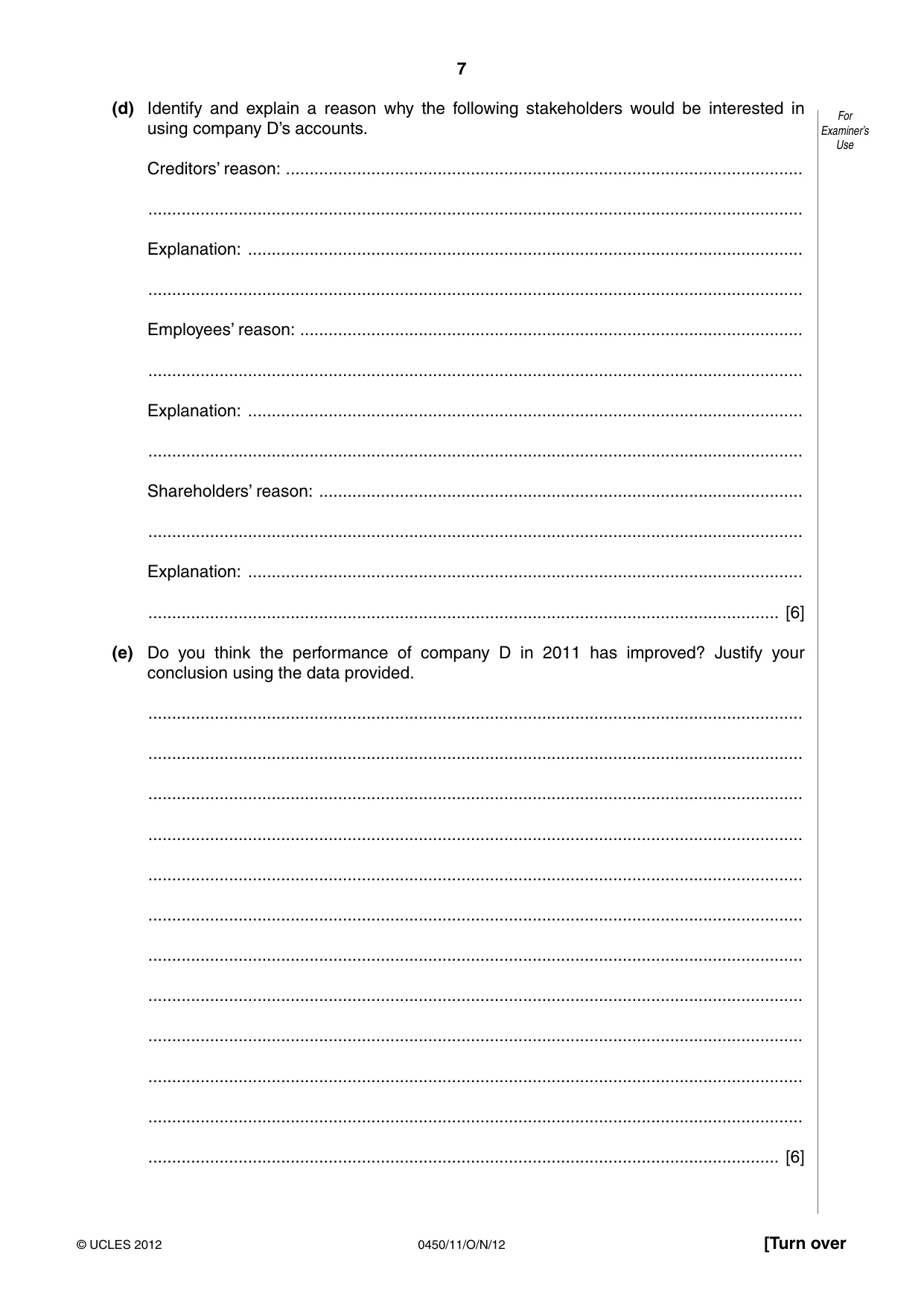 Cambridge IGCSE Business Studies 0450 2012 Oct/Nov Paper 1 · Variant 1 question paper, page 7 of 12