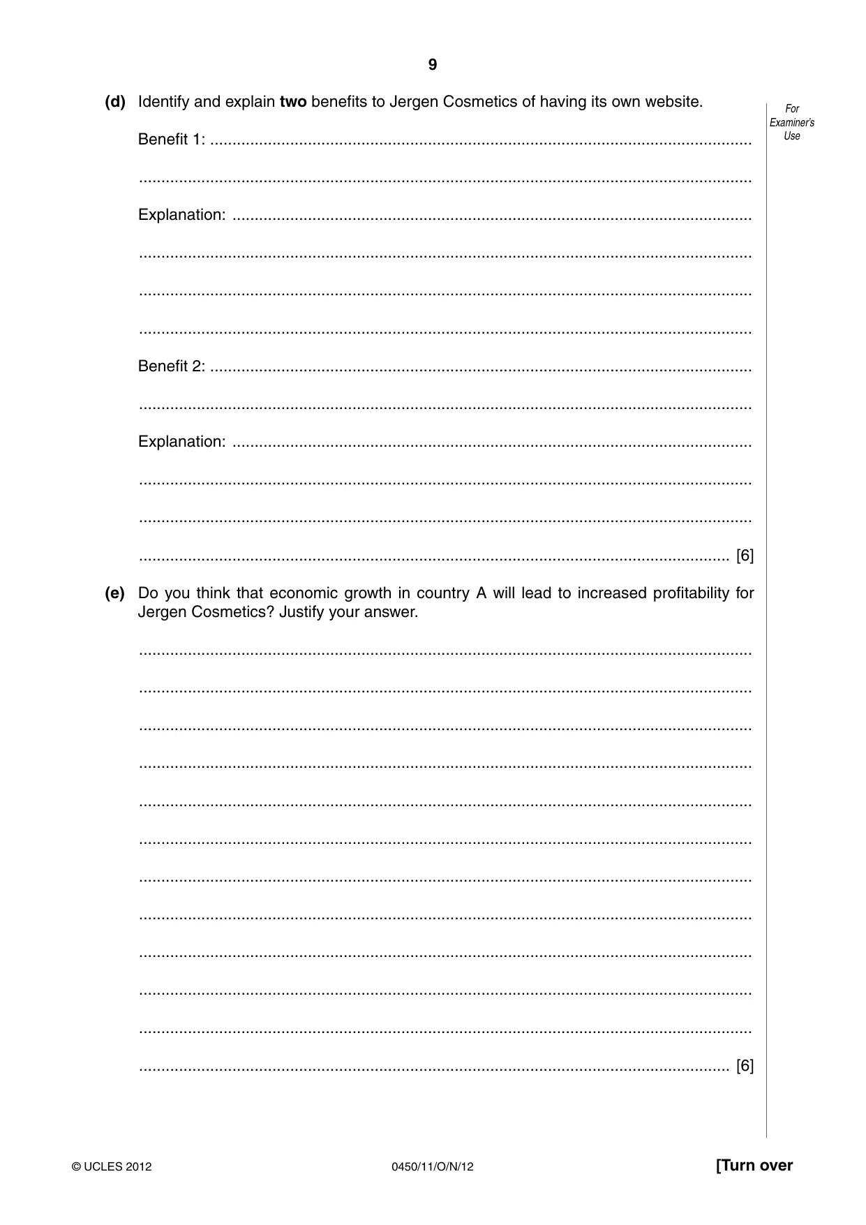 Cambridge IGCSE Business Studies 0450 2012 Oct/Nov Paper 1 · Variant 1 question paper, page 9 of 12