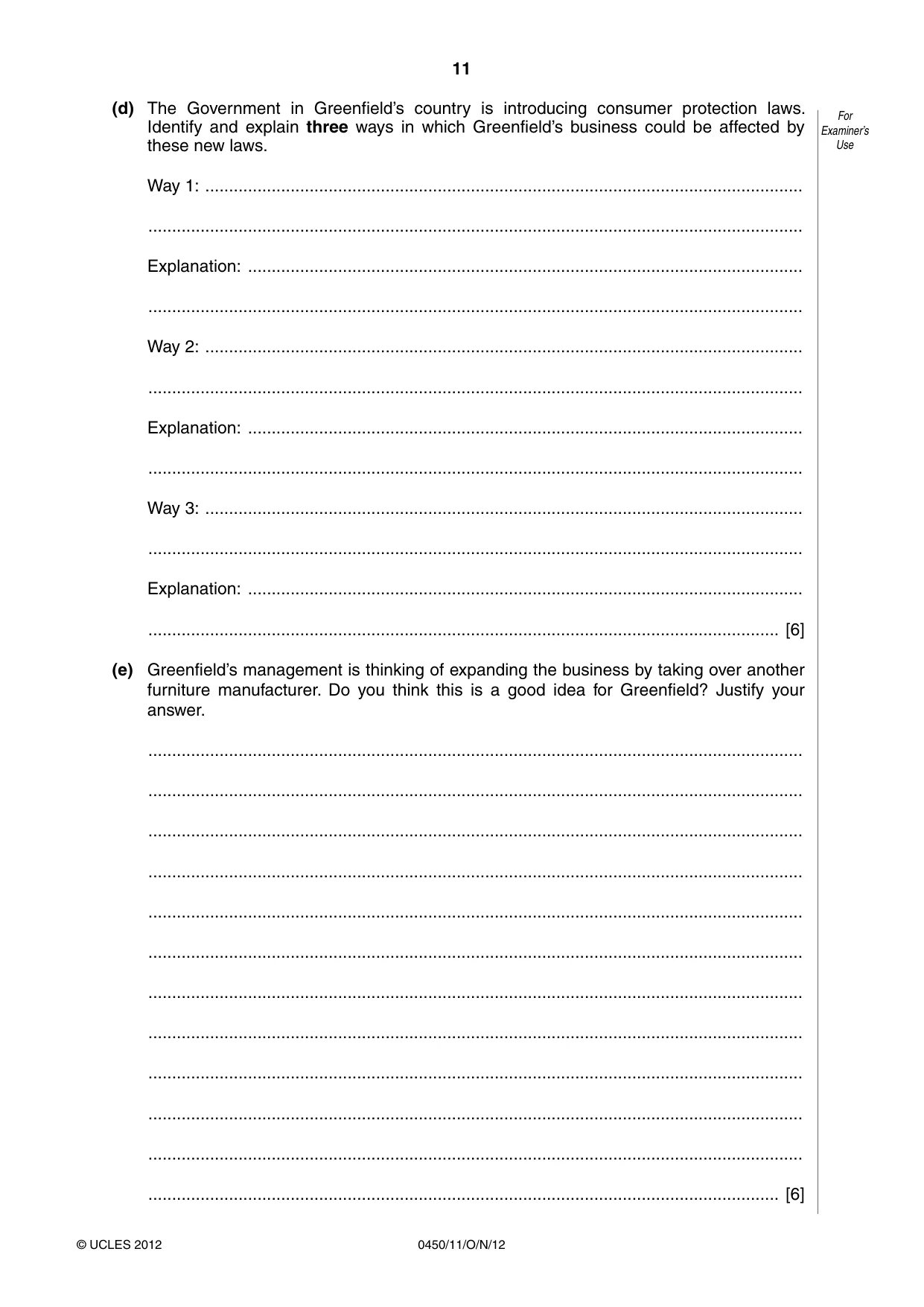 Cambridge IGCSE Business Studies 0450 2012 Oct/Nov Paper 1 · Variant 1 question paper, page 11 of 12
