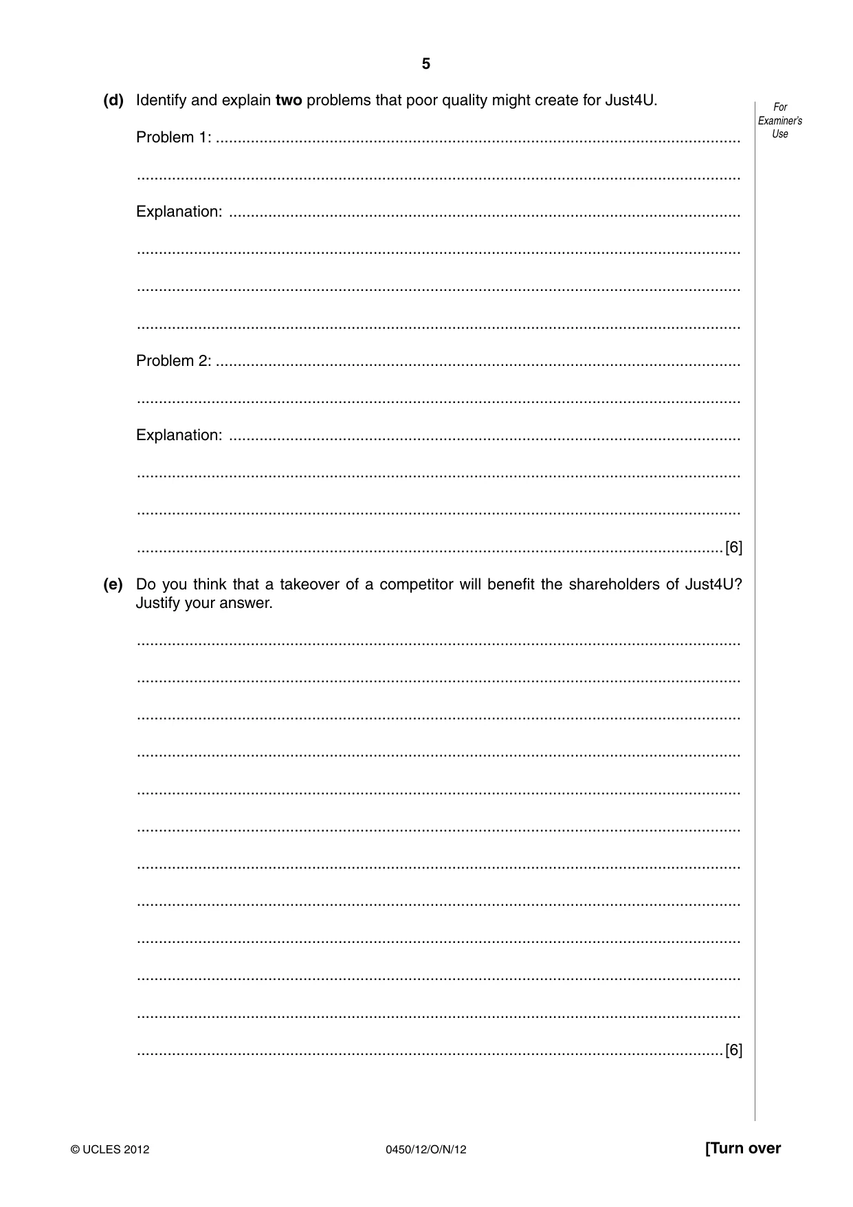 Cambridge IGCSE Business Studies 0450 2012 Oct/Nov Paper 1 · Variant 2 question paper, page 5 of 12