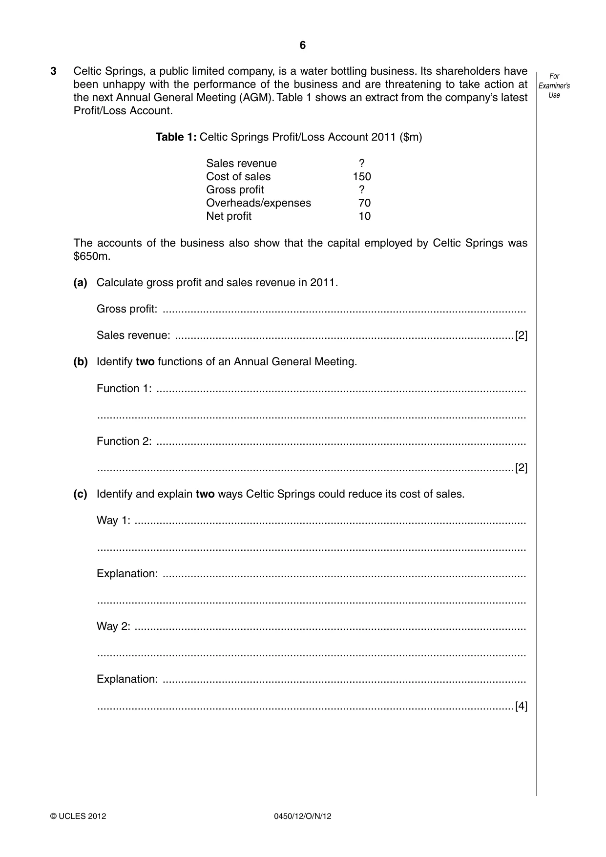 Cambridge IGCSE Business Studies 0450 2012 Oct/Nov Paper 1 · Variant 2 question paper, page 6 of 12