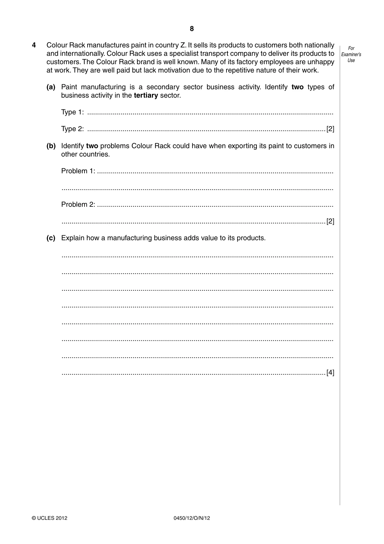 Cambridge IGCSE Business Studies 0450 2012 Oct/Nov Paper 1 · Variant 2 question paper, page 8 of 12