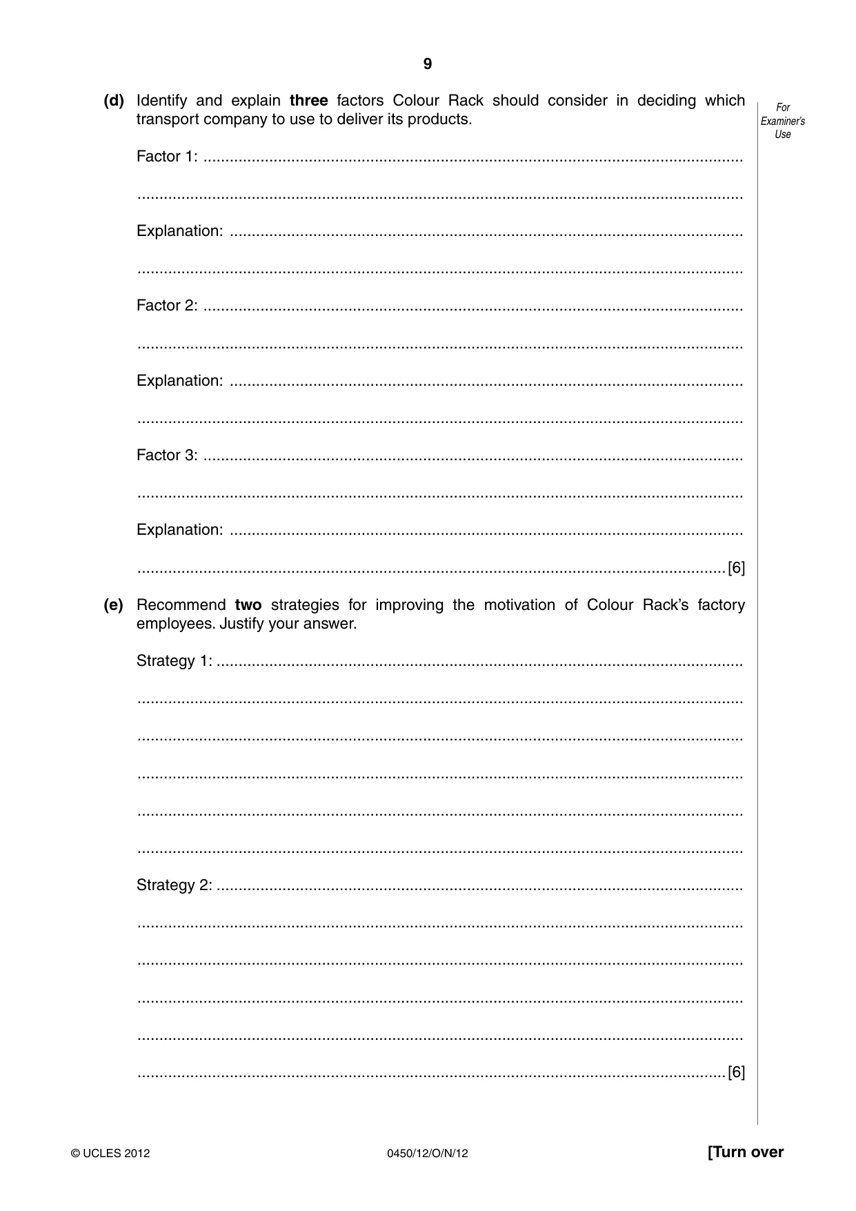 Cambridge IGCSE Business Studies 0450 2012 Oct/Nov Paper 1 · Variant 2 question paper, page 9 of 12