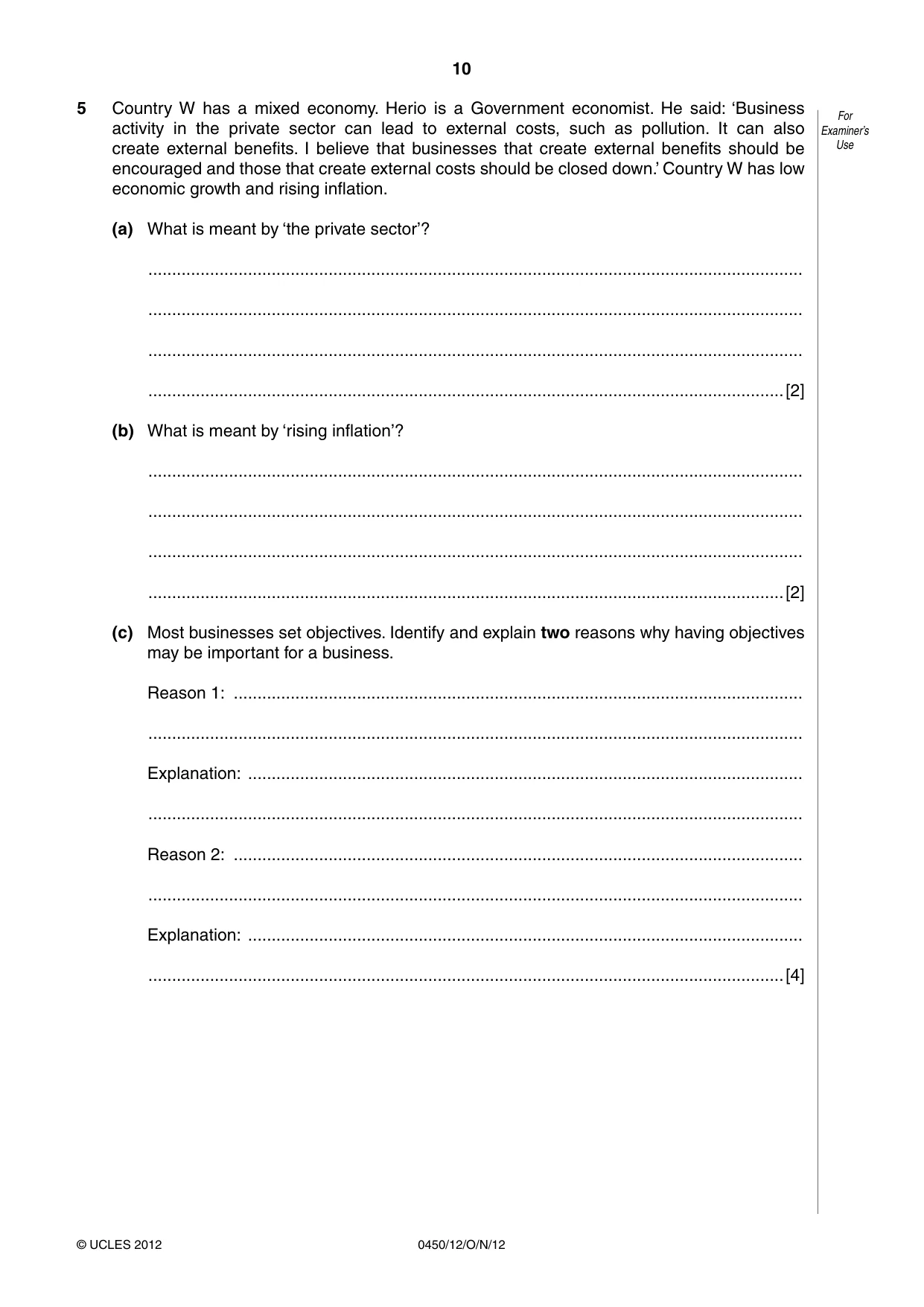 Cambridge IGCSE Business Studies 0450 2012 Oct/Nov Paper 1 · Variant 2 question paper, page 10 of 12