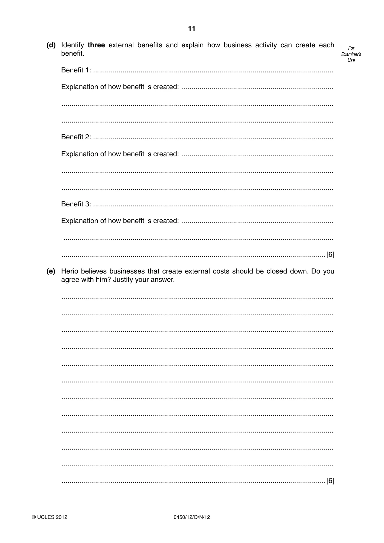 Cambridge IGCSE Business Studies 0450 2012 Oct/Nov Paper 1 · Variant 2 question paper, page 11 of 12