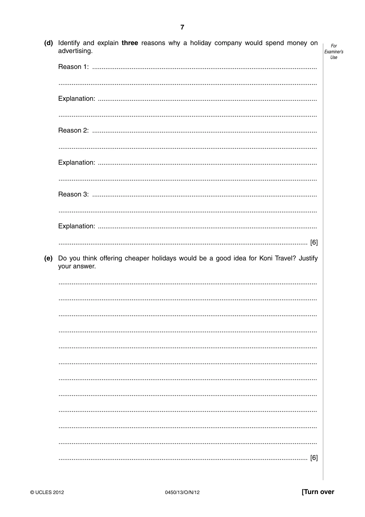 Cambridge IGCSE Business Studies 0450 2012 Oct/Nov Paper 1 · Variant 3 question paper, page 7 of 12