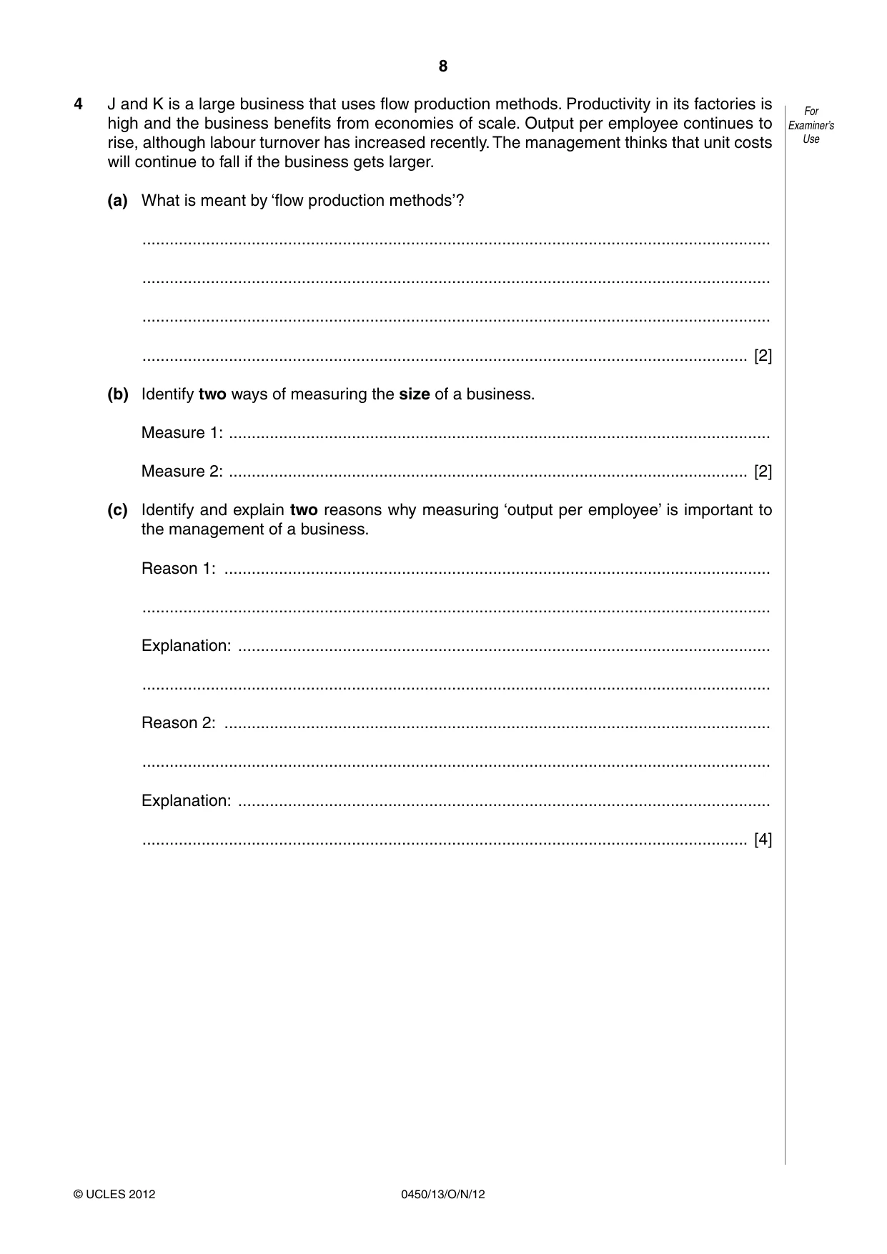 Cambridge IGCSE Business Studies 0450 2012 Oct/Nov Paper 1 · Variant 3 question paper, page 8 of 12