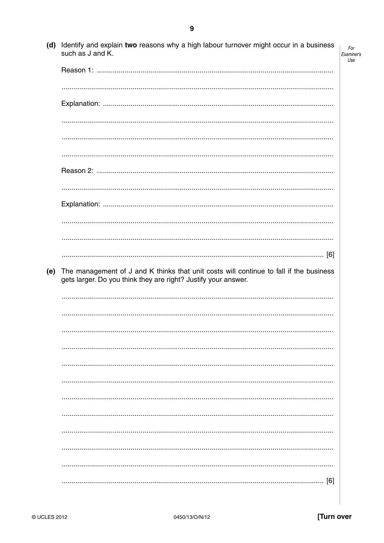 Cambridge IGCSE Business Studies 0450 2012 Oct/Nov Paper 1 · Variant 3 question paper, page 9 of 12