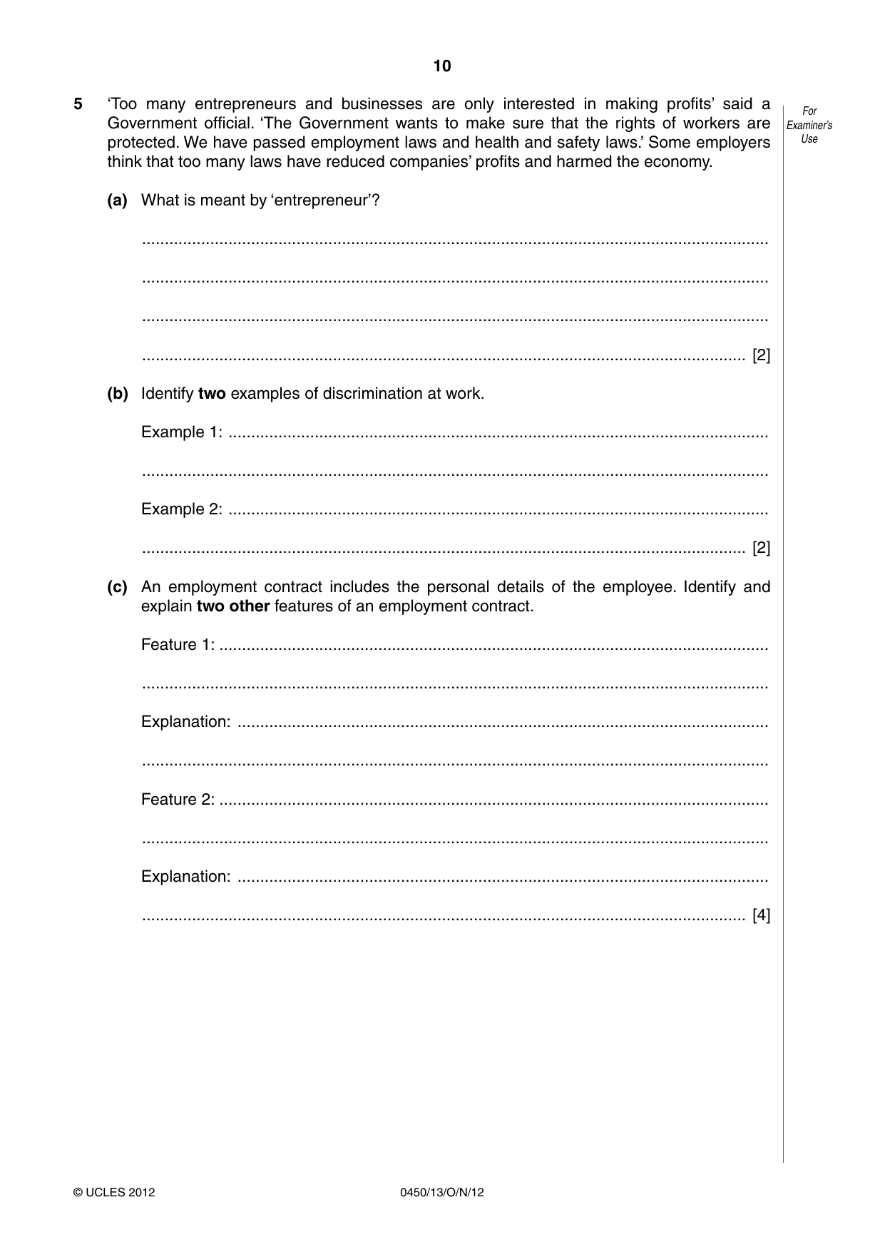 Cambridge IGCSE Business Studies 0450 2012 Oct/Nov Paper 1 · Variant 3 question paper, page 10 of 12