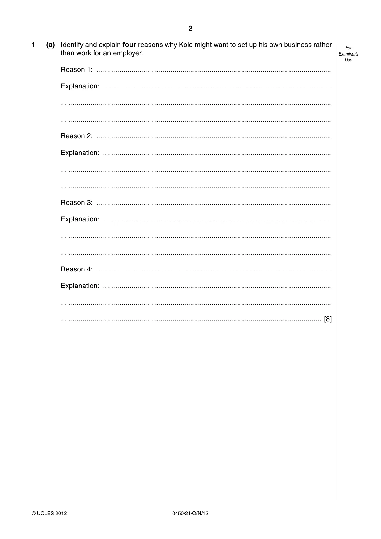 Cambridge IGCSE Business Studies 0450 2012 Oct/Nov Paper 2 · Variant 1 question paper, page 2 of 12