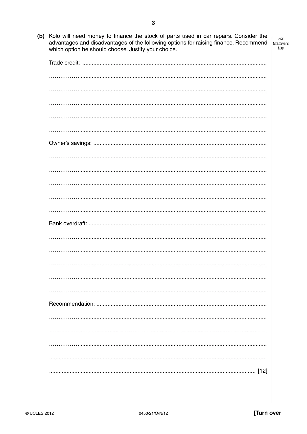 Cambridge IGCSE Business Studies 0450 2012 Oct/Nov Paper 2 · Variant 1 question paper, page 3 of 12