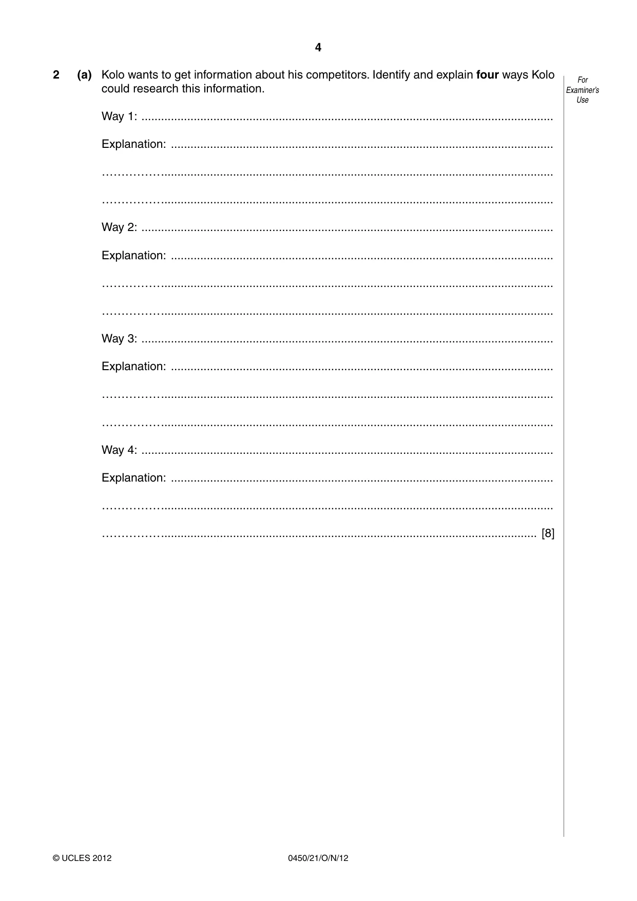 Cambridge IGCSE Business Studies 0450 2012 Oct/Nov Paper 2 · Variant 1 question paper, page 4 of 12