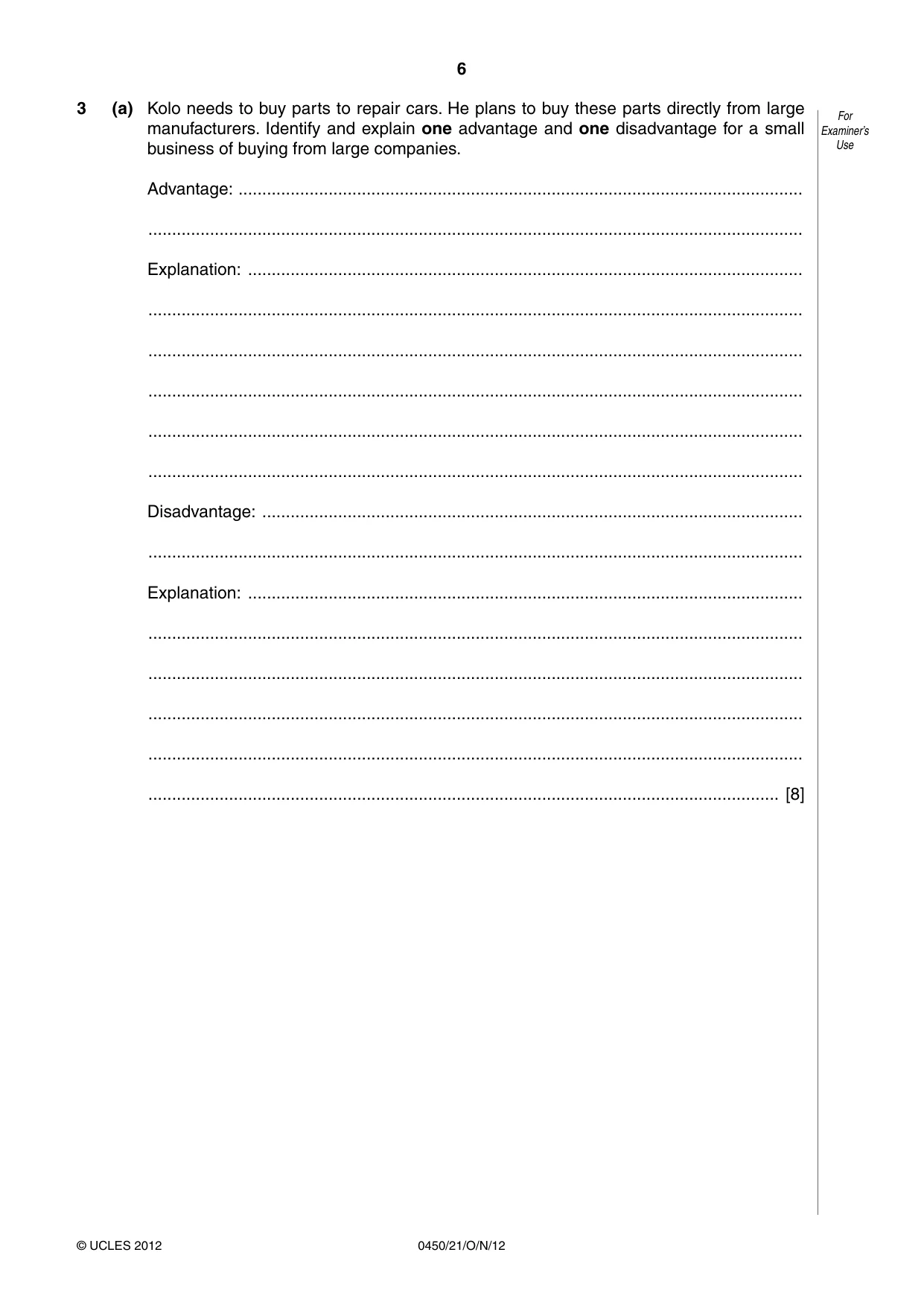 Cambridge IGCSE Business Studies 0450 2012 Oct/Nov Paper 2 · Variant 1 question paper, page 6 of 12