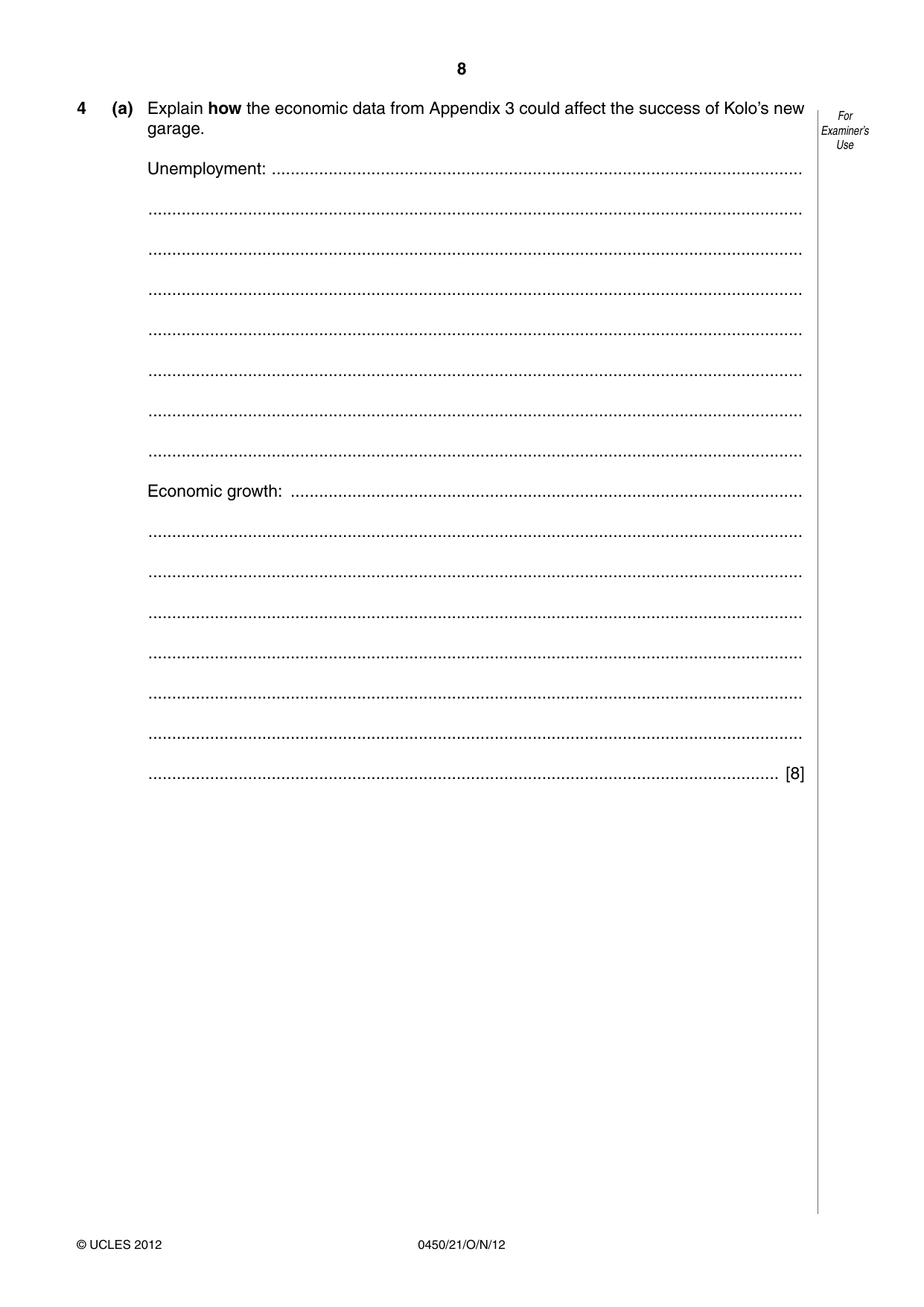 Cambridge IGCSE Business Studies 0450 2012 Oct/Nov Paper 2 · Variant 1 question paper, page 8 of 12
