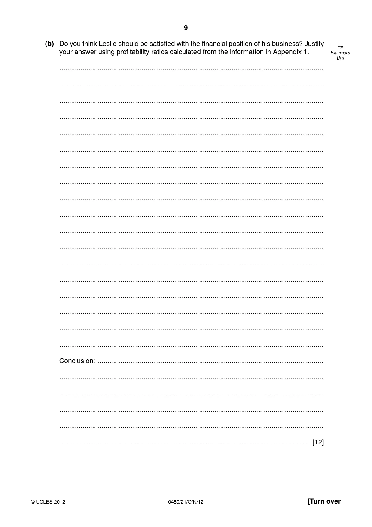Cambridge IGCSE Business Studies 0450 2012 Oct/Nov Paper 2 · Variant 1 question paper, page 9 of 12
