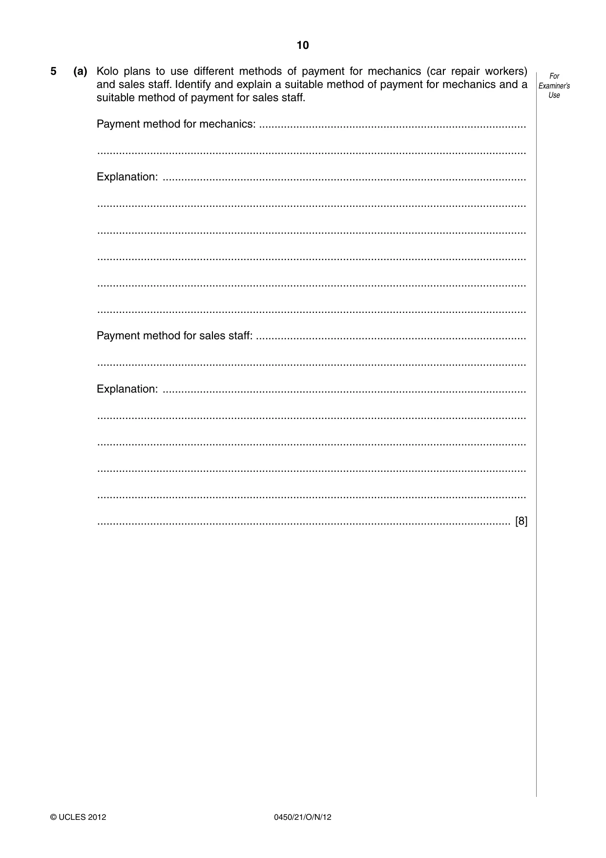 Cambridge IGCSE Business Studies 0450 2012 Oct/Nov Paper 2 · Variant 1 question paper, page 10 of 12