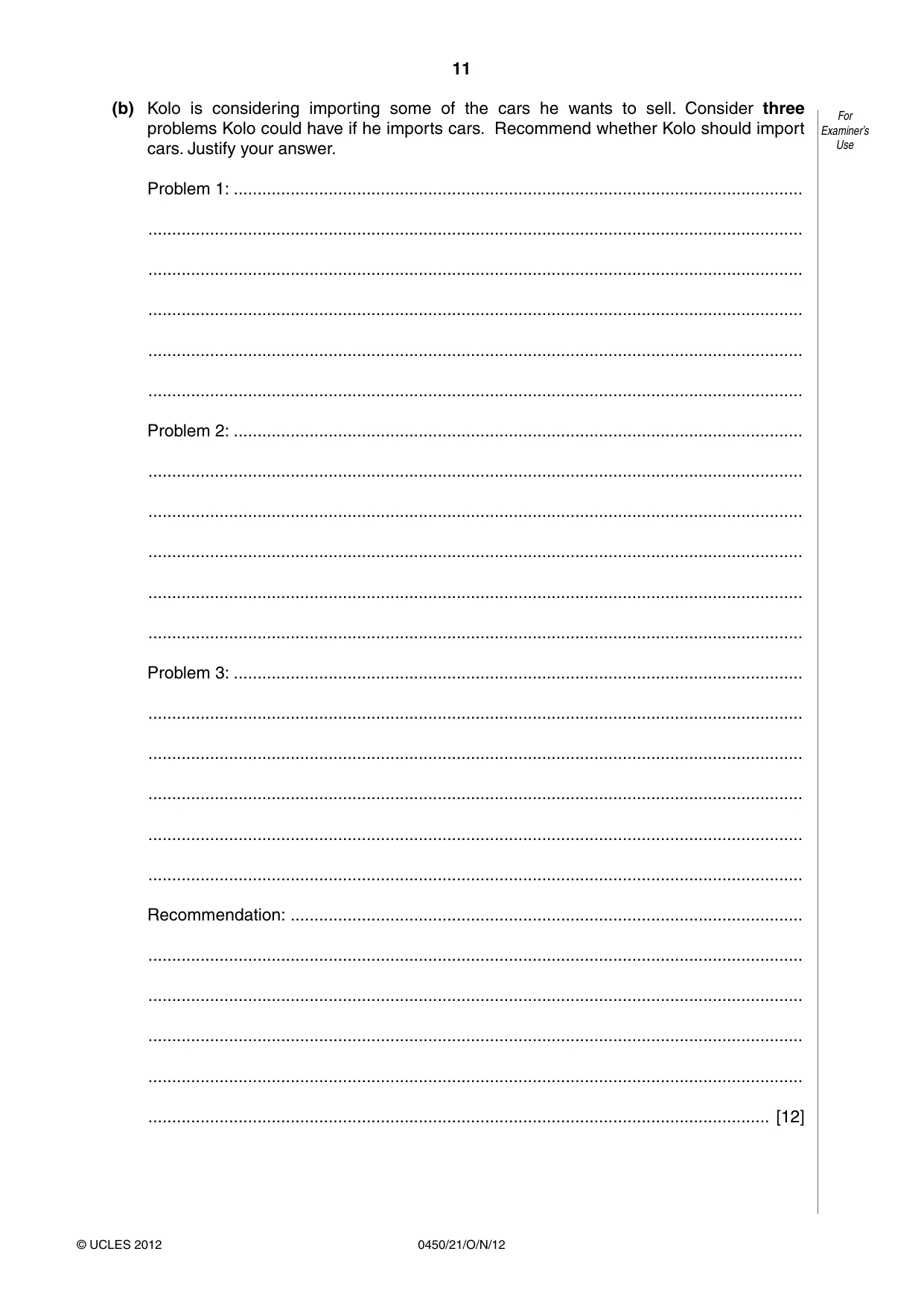 Cambridge IGCSE Business Studies 0450 2012 Oct/Nov Paper 2 · Variant 1 question paper, page 11 of 12