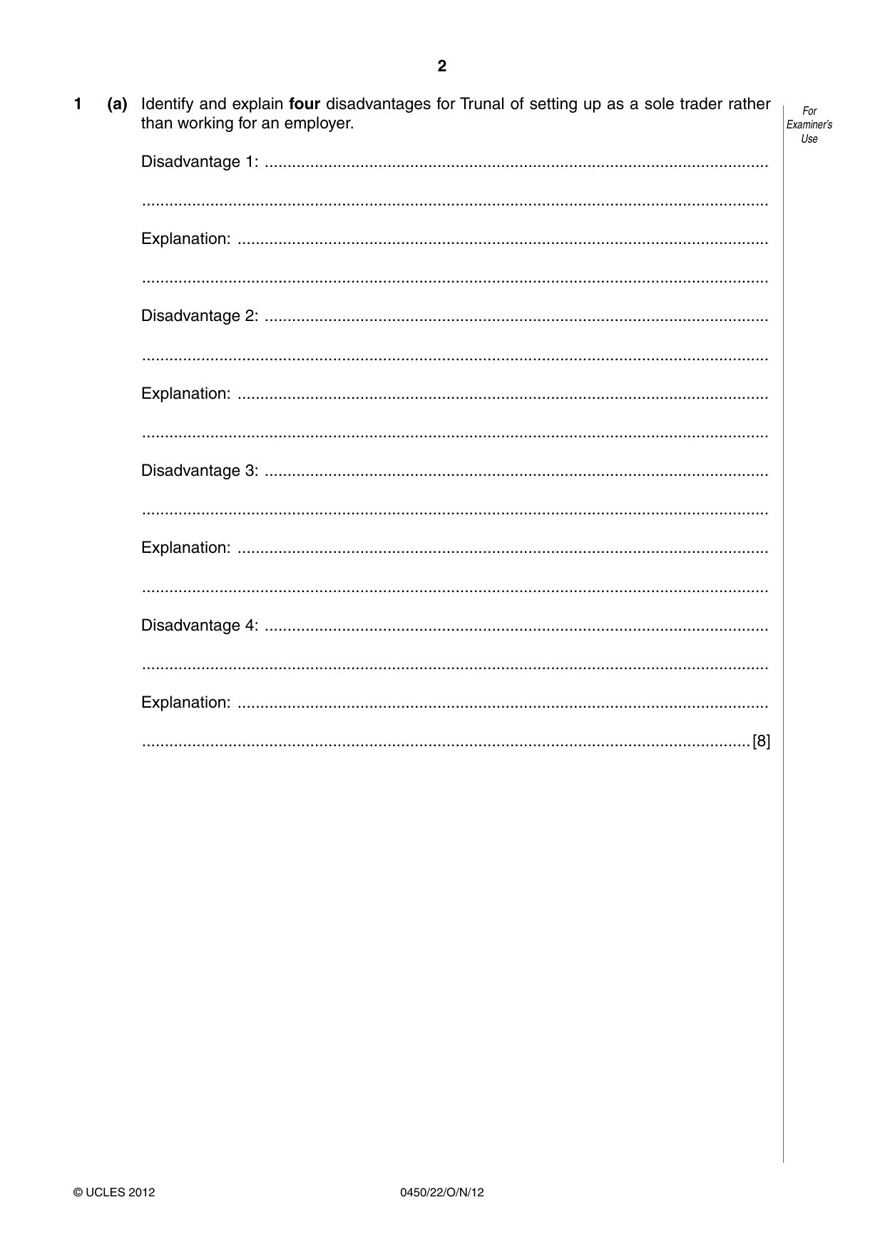 Cambridge IGCSE Business Studies 0450 2012 Oct/Nov Paper 2 · Variant 2 question paper, page 2 of 12