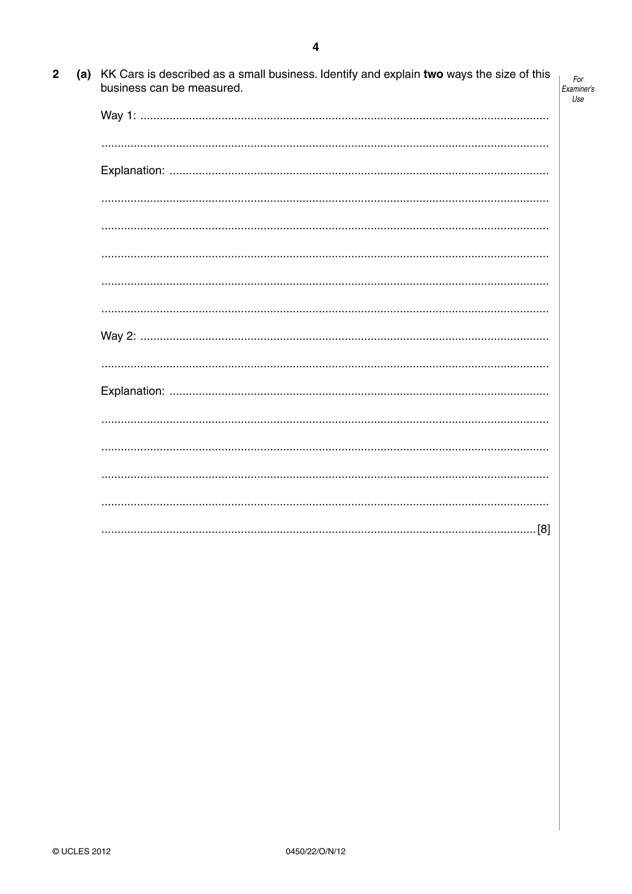 Cambridge IGCSE Business Studies 0450 2012 Oct/Nov Paper 2 · Variant 2 question paper, page 4 of 12