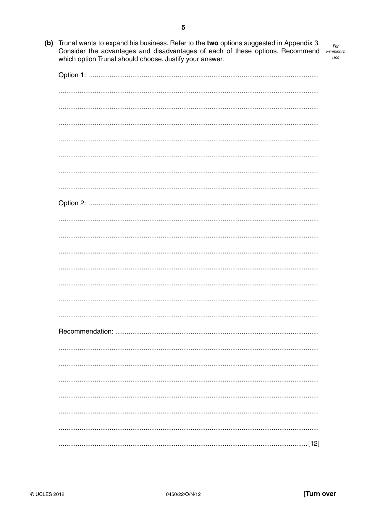 Cambridge IGCSE Business Studies 0450 2012 Oct/Nov Paper 2 · Variant 2 question paper, page 5 of 12