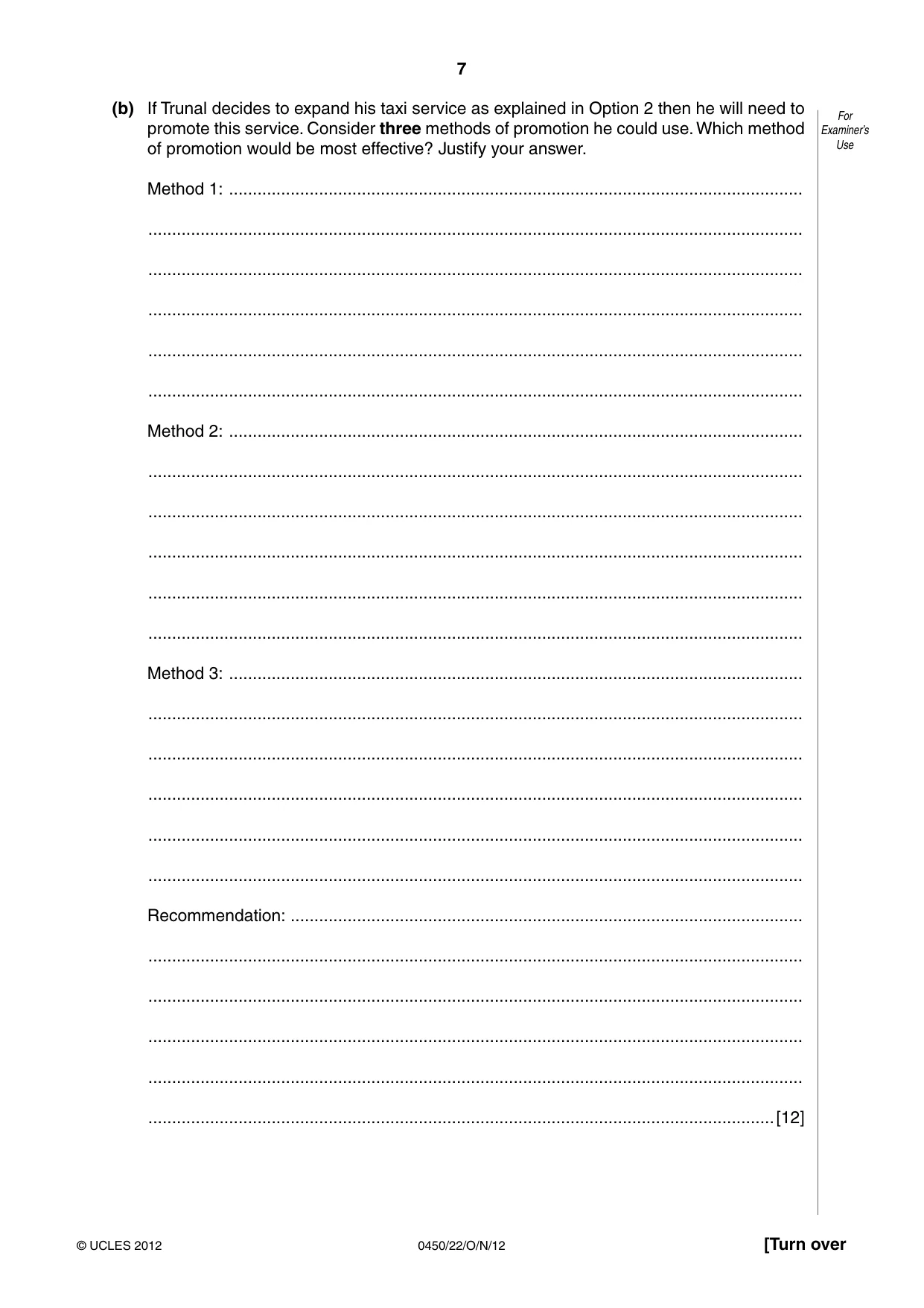 Cambridge IGCSE Business Studies 0450 2012 Oct/Nov Paper 2 · Variant 2 question paper, page 7 of 12