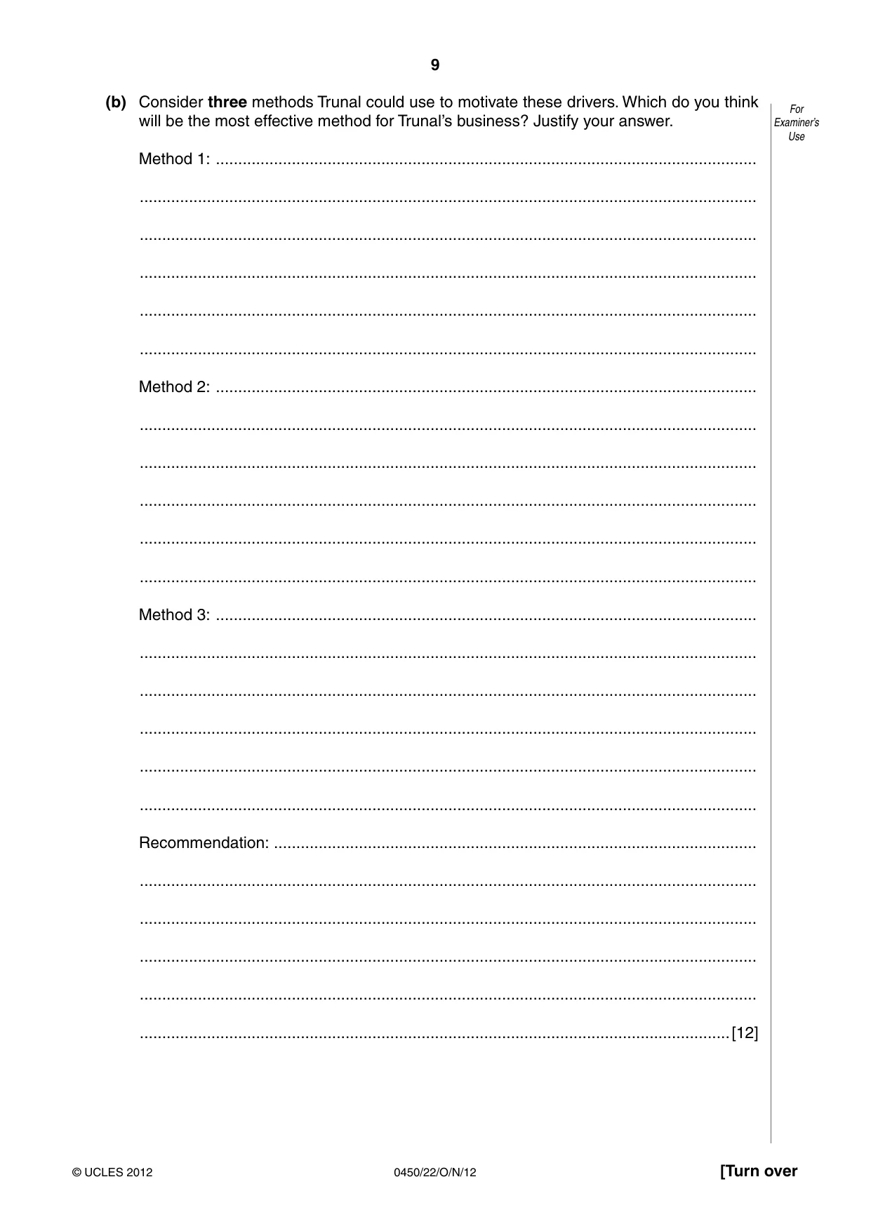 Cambridge IGCSE Business Studies 0450 2012 Oct/Nov Paper 2 · Variant 2 question paper, page 9 of 12