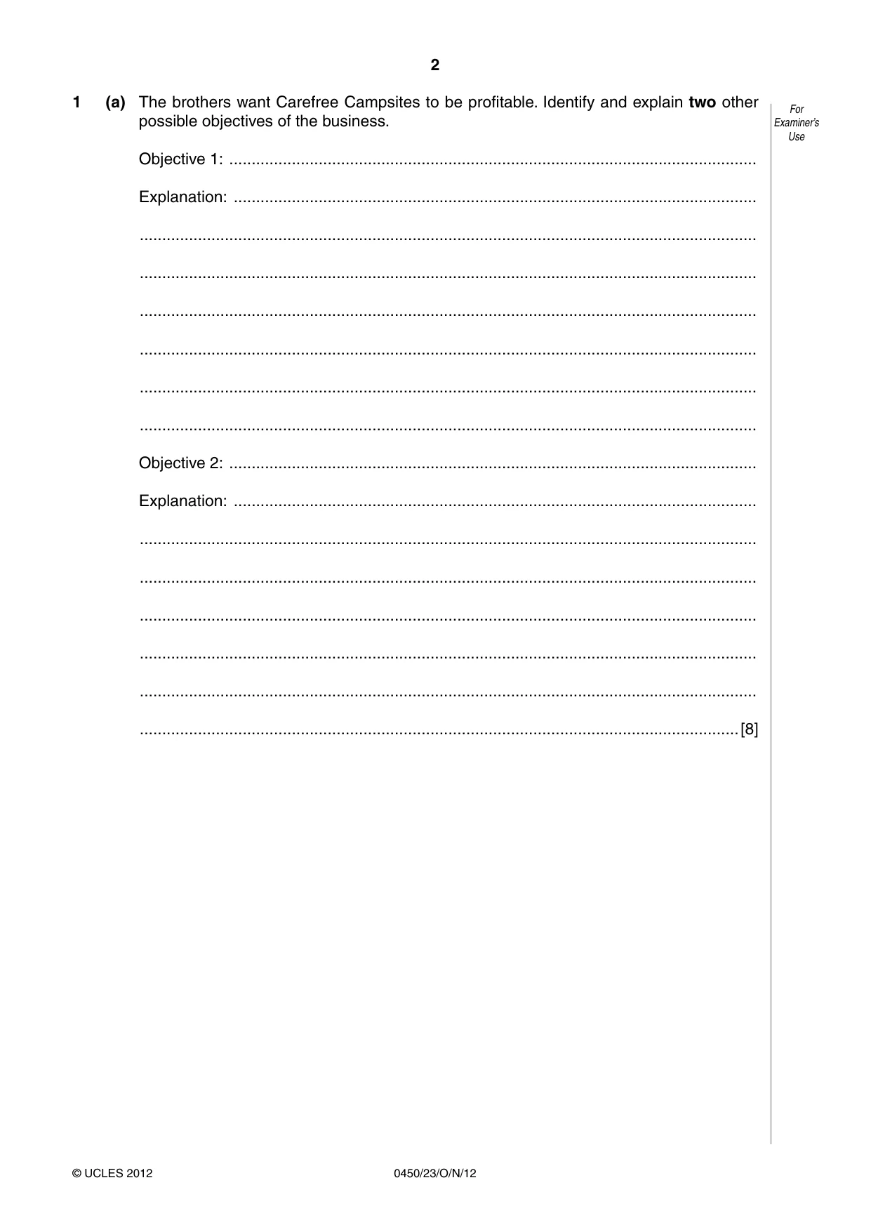 Cambridge IGCSE Business Studies 0450 2012 Oct/Nov Paper 2 · Variant 3 question paper, page 2 of 12