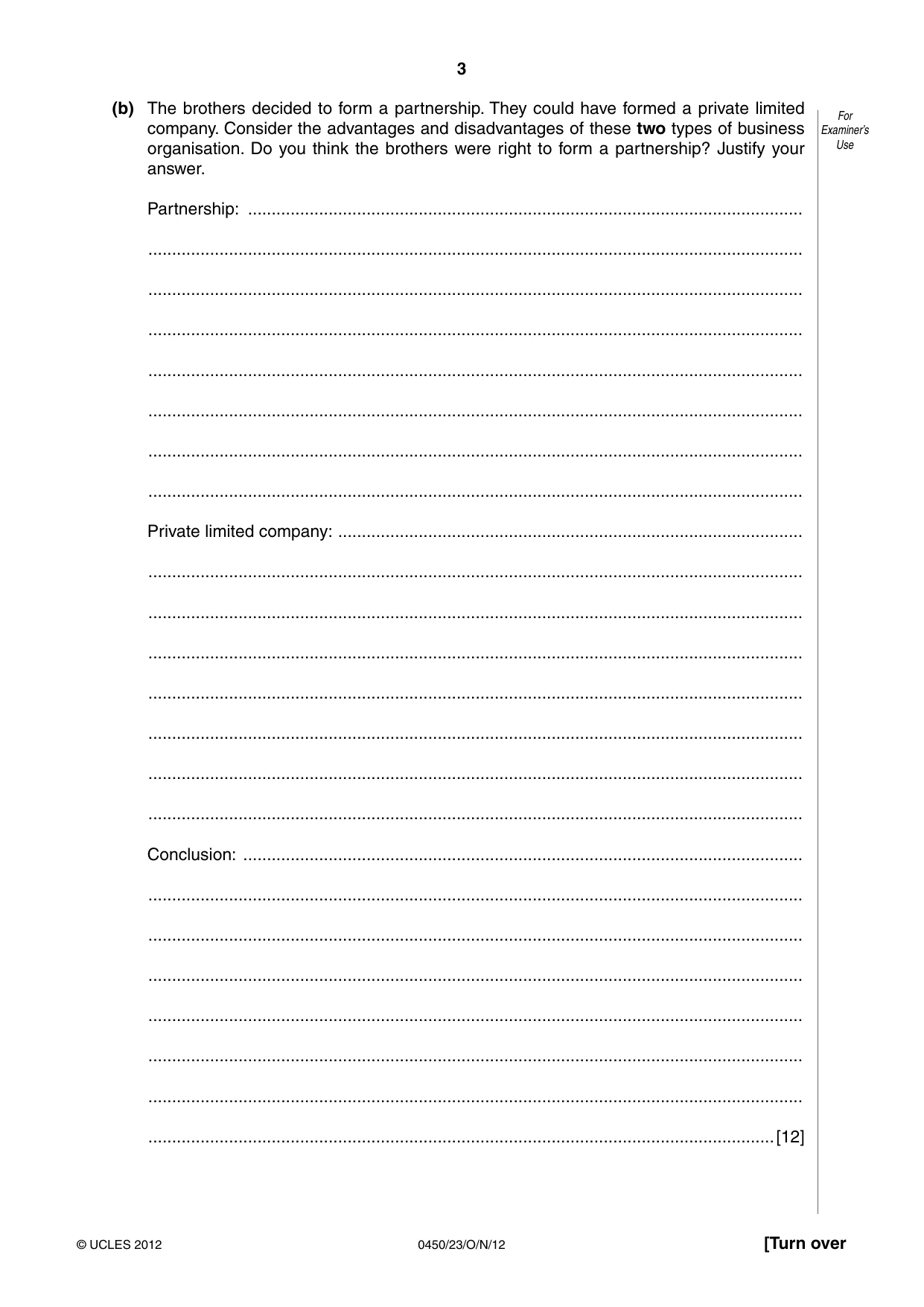 Cambridge IGCSE Business Studies 0450 2012 Oct/Nov Paper 2 · Variant 3 question paper, page 3 of 12