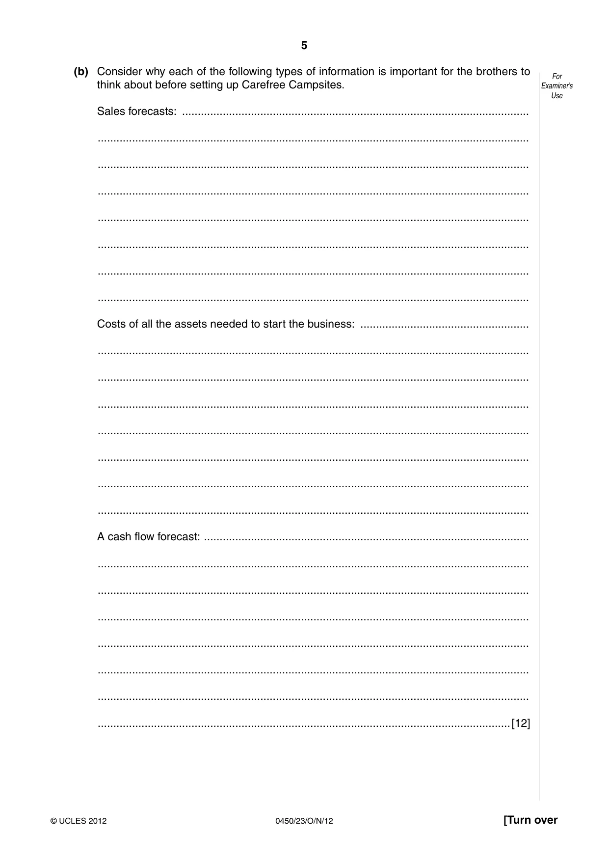 Cambridge IGCSE Business Studies 0450 2012 Oct/Nov Paper 2 · Variant 3 question paper, page 5 of 12