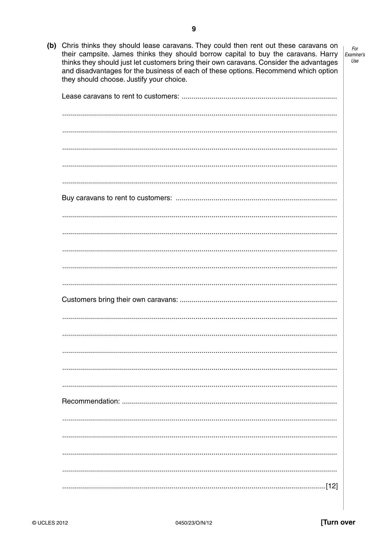 Cambridge IGCSE Business Studies 0450 2012 Oct/Nov Paper 2 · Variant 3 question paper, page 9 of 12