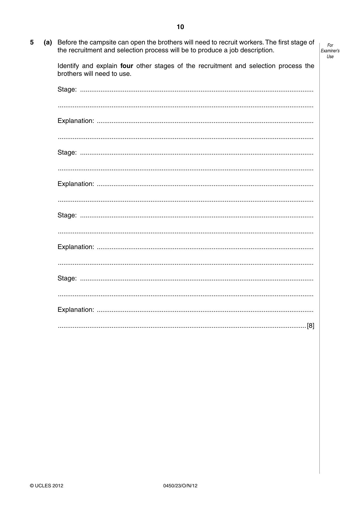 Cambridge IGCSE Business Studies 0450 2012 Oct/Nov Paper 2 · Variant 3 question paper, page 10 of 12