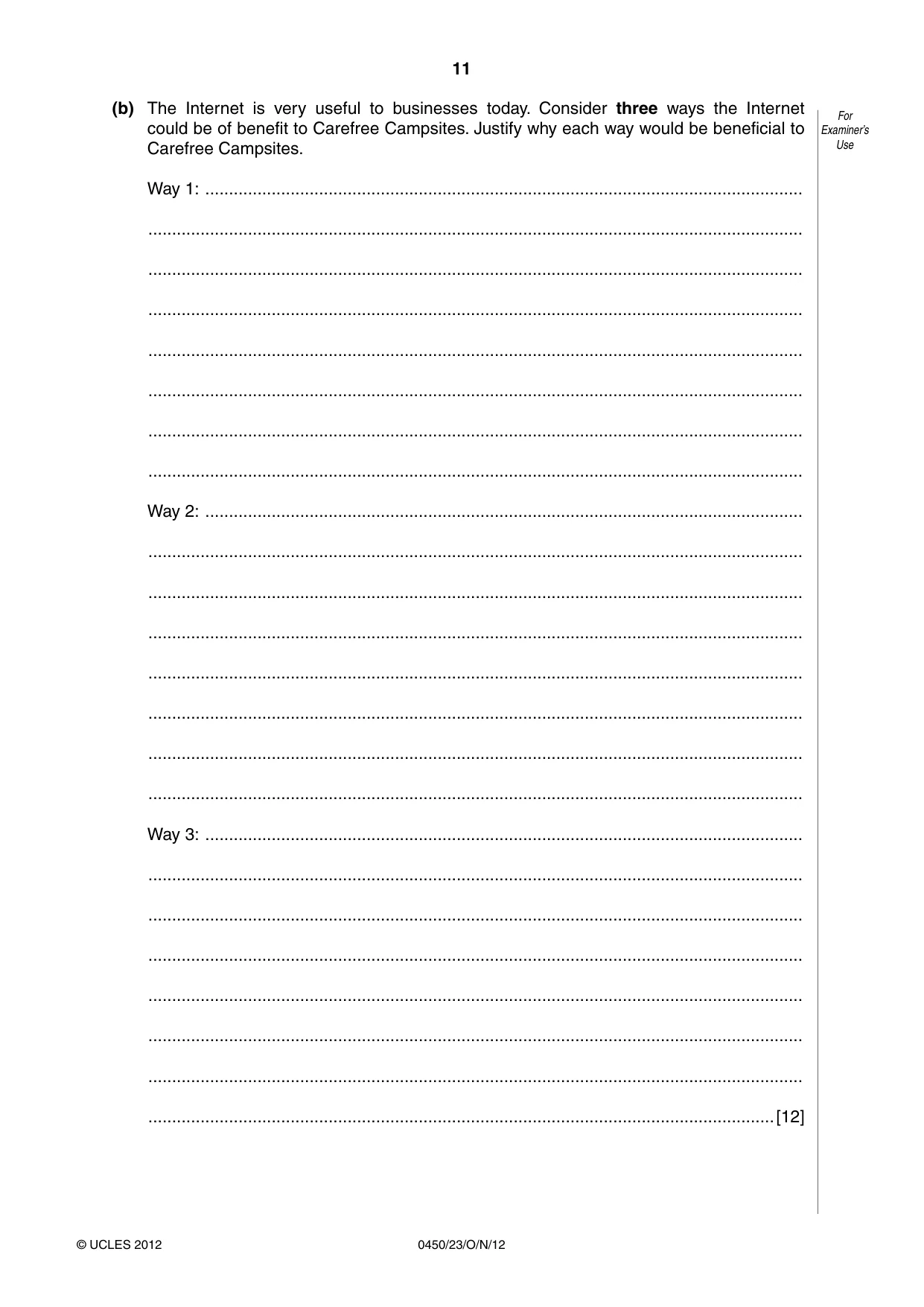 Cambridge IGCSE Business Studies 0450 2012 Oct/Nov Paper 2 · Variant 3 question paper, page 11 of 12