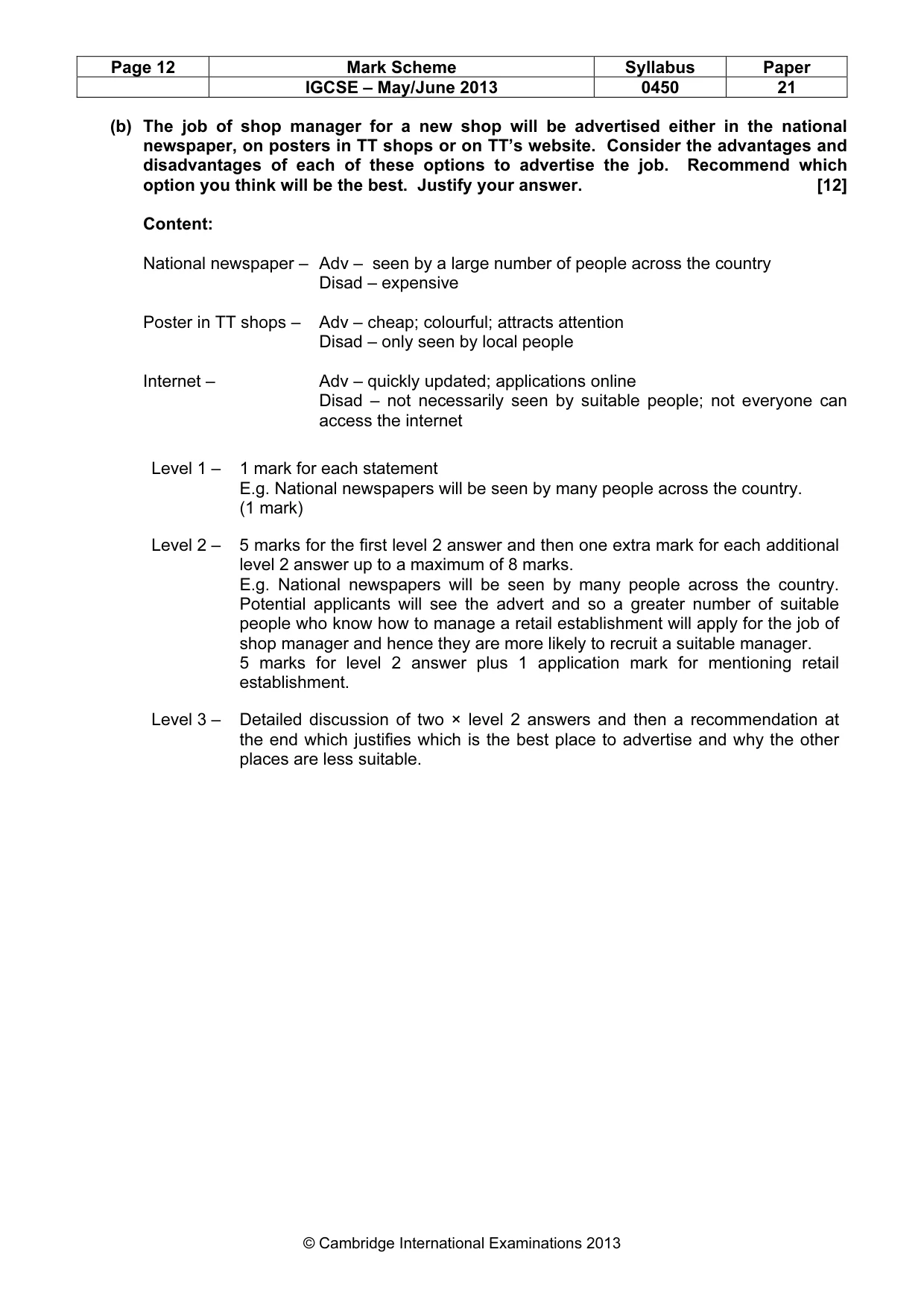 Mark scheme, page 12 of 16