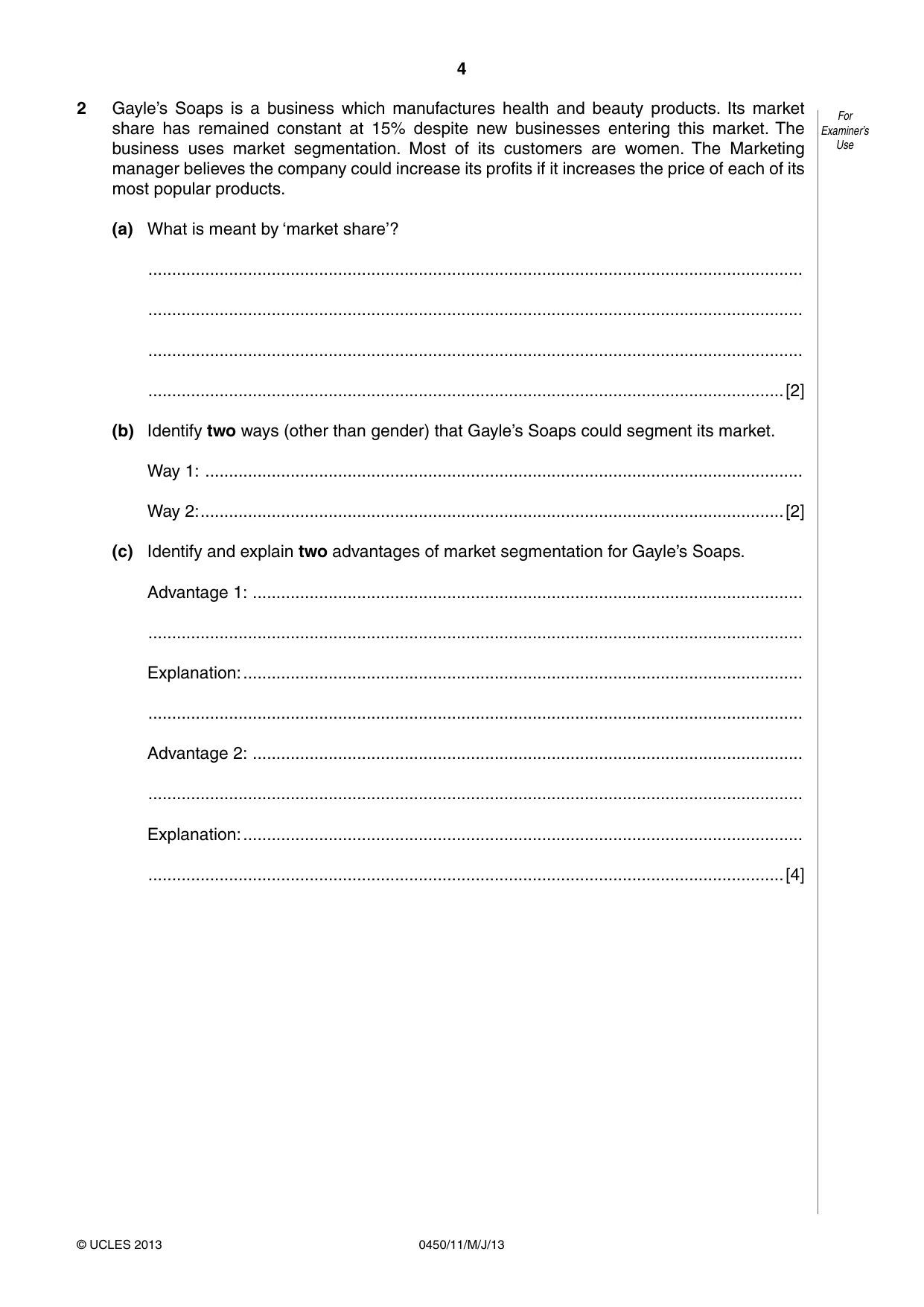 Cambridge IGCSE Business Studies 0450 2013 May/June Paper 1 · Variant 1 question paper, page 4 of 12